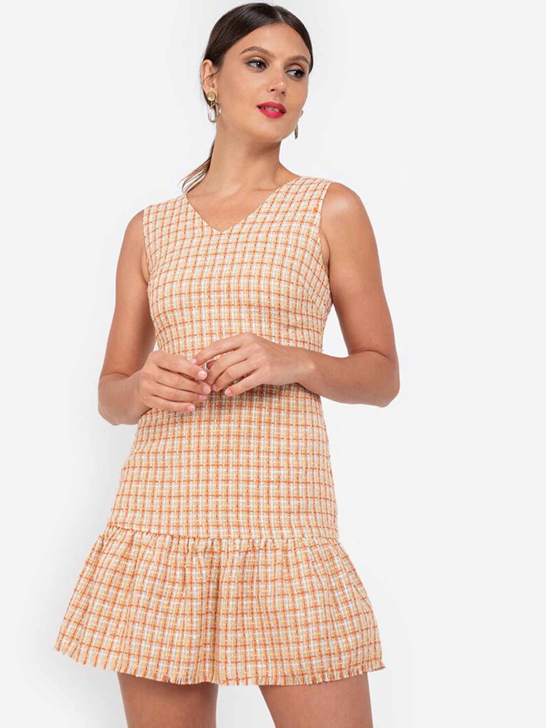 

ZALORA WORK Women Multicoloured Checked Layered Drop-Waist Mini Dress, Multi