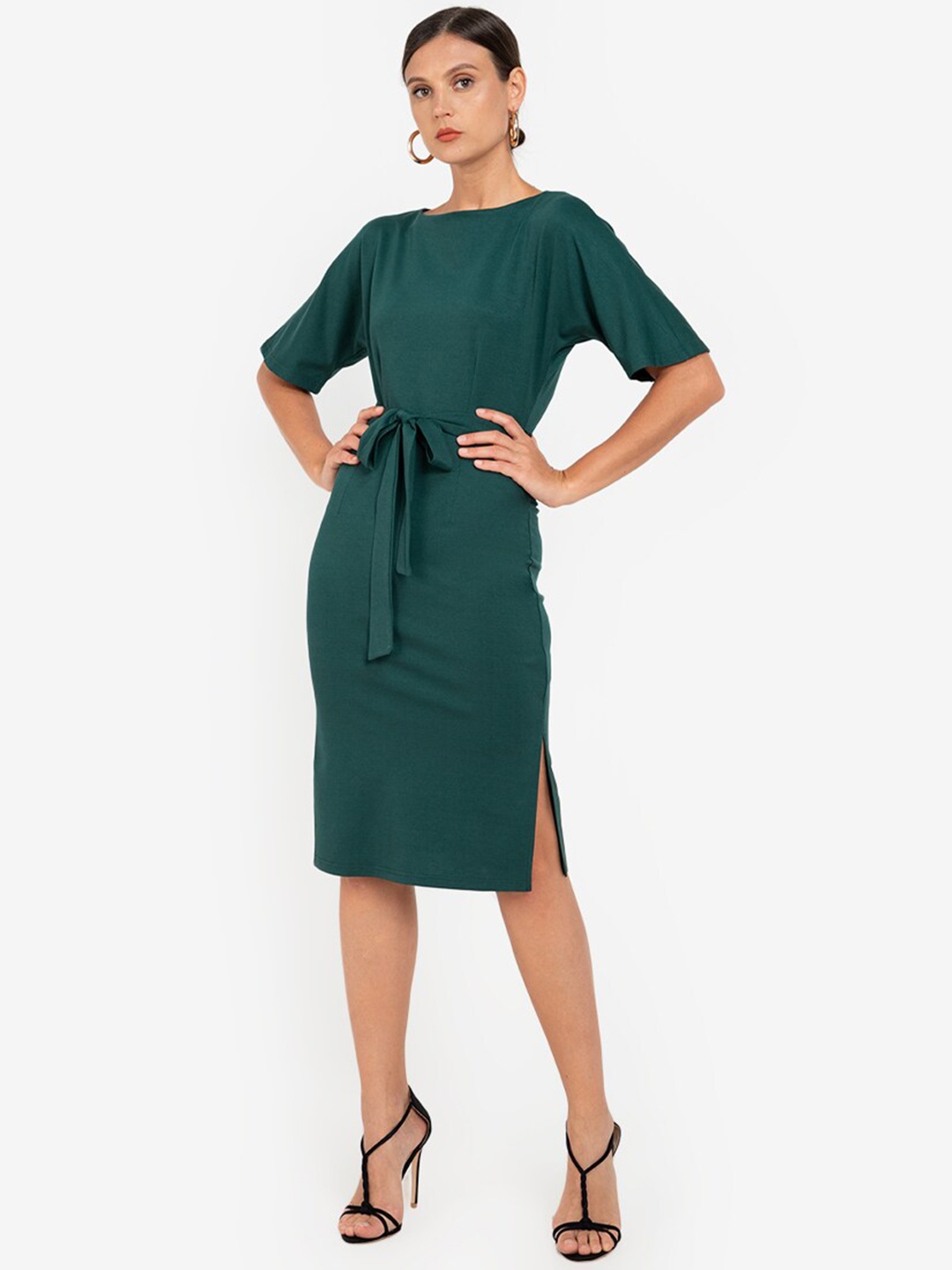 

ZALORA WORK Green Boat Neck Sheath Dress