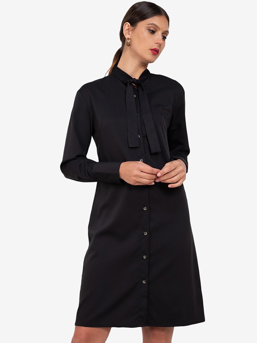 

ZALORA WORK Black Tie-Up Neck Shirt Dress