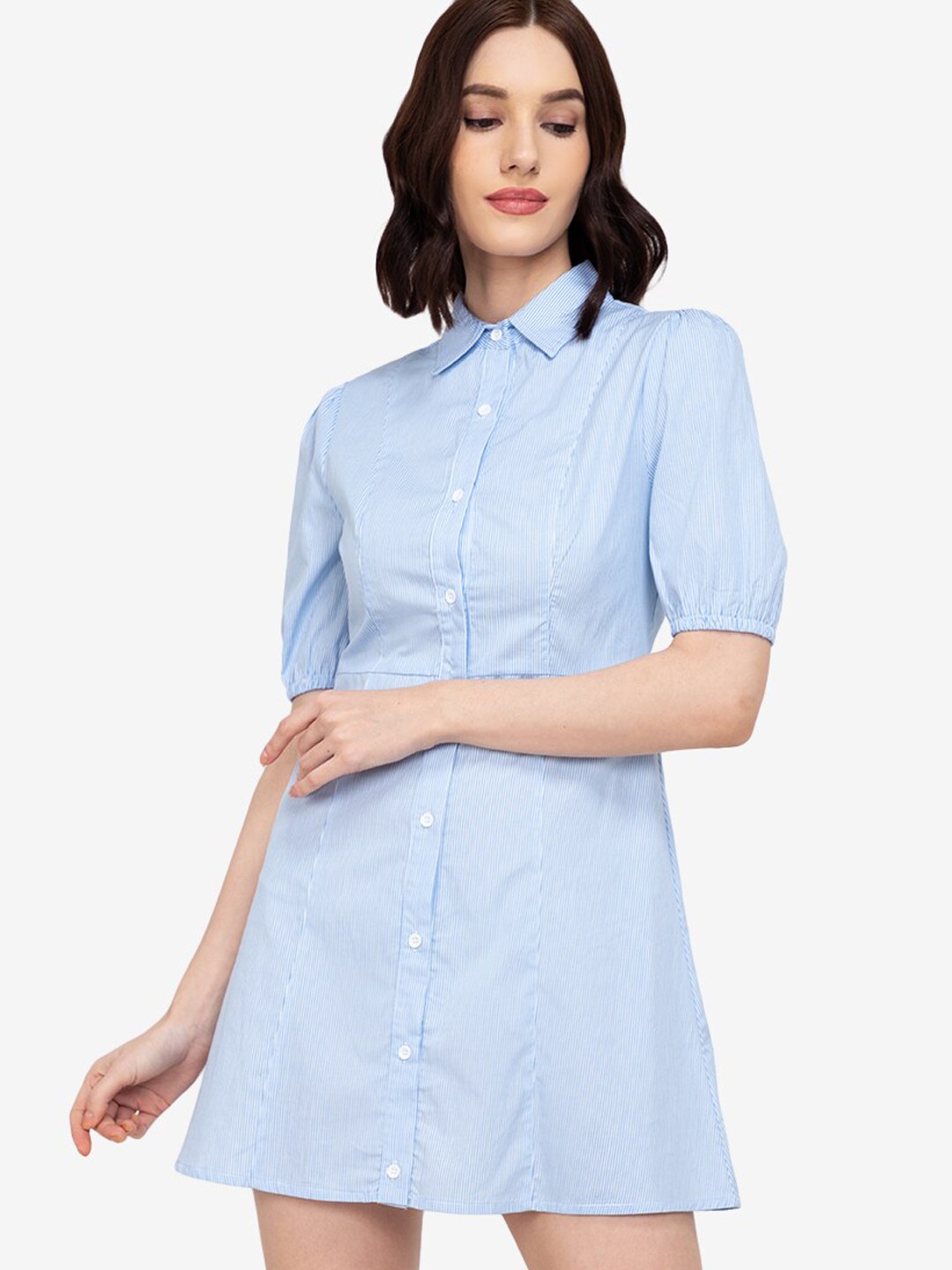 

ZALORA WORK Blue Striped A-Line Mini Shirt Dress