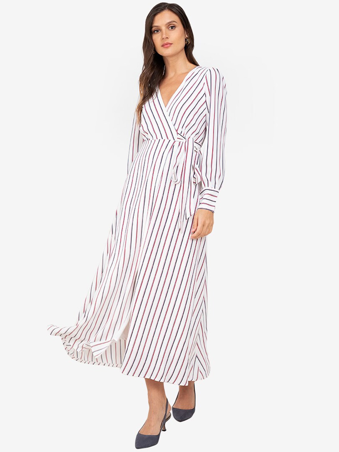 

ZALORA WORK Women Black & White Striped Maxi Dress