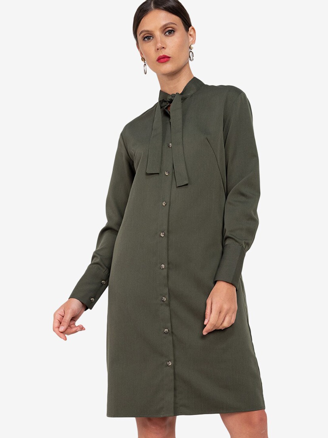 

ZALORA WORK Green Tie-Up Neck Shirt Dress