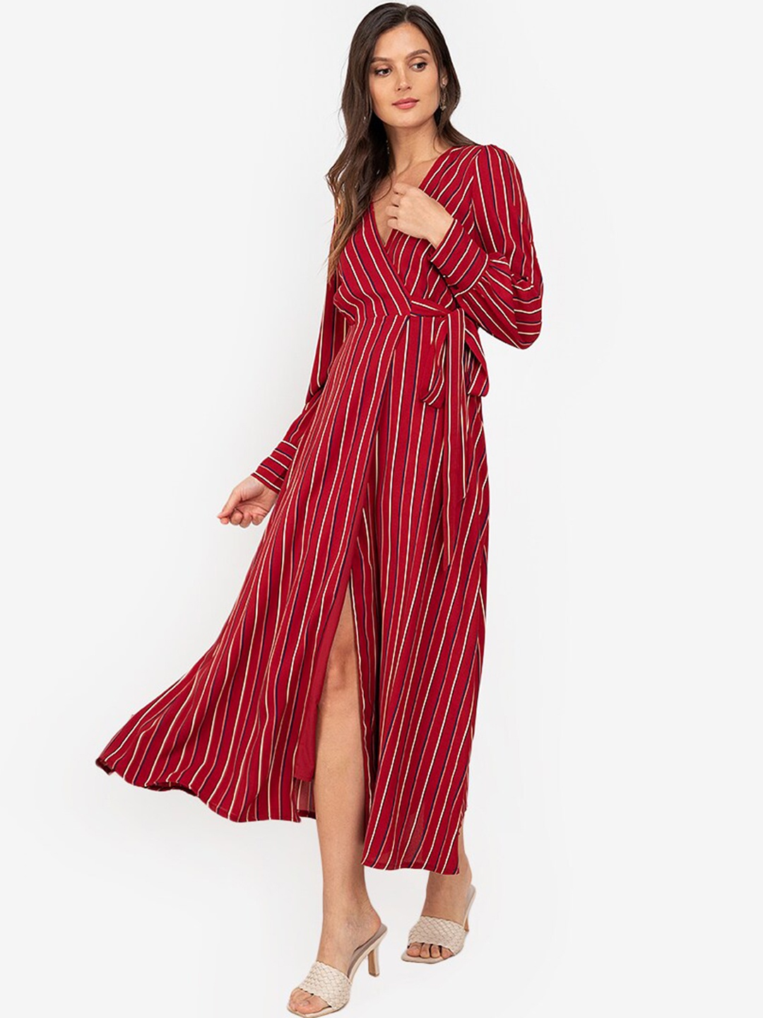 

ZALORA WORK Women Red & White Striped Maxi Dress