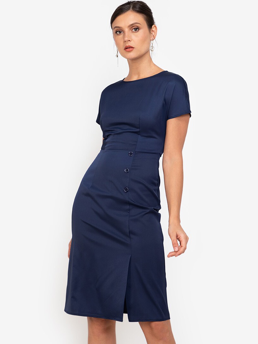 

ZALORA WORK Women Navy Blue Solid Sheath Dress