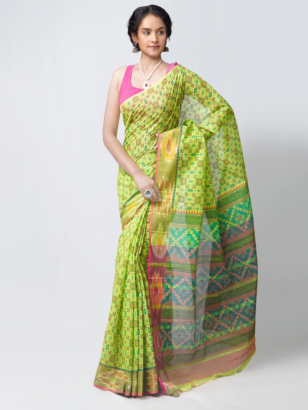 

Unnati Silks Green & Blue Ethnic Motifs Zari Pure Cotton Pavani Mangalagiri Saree