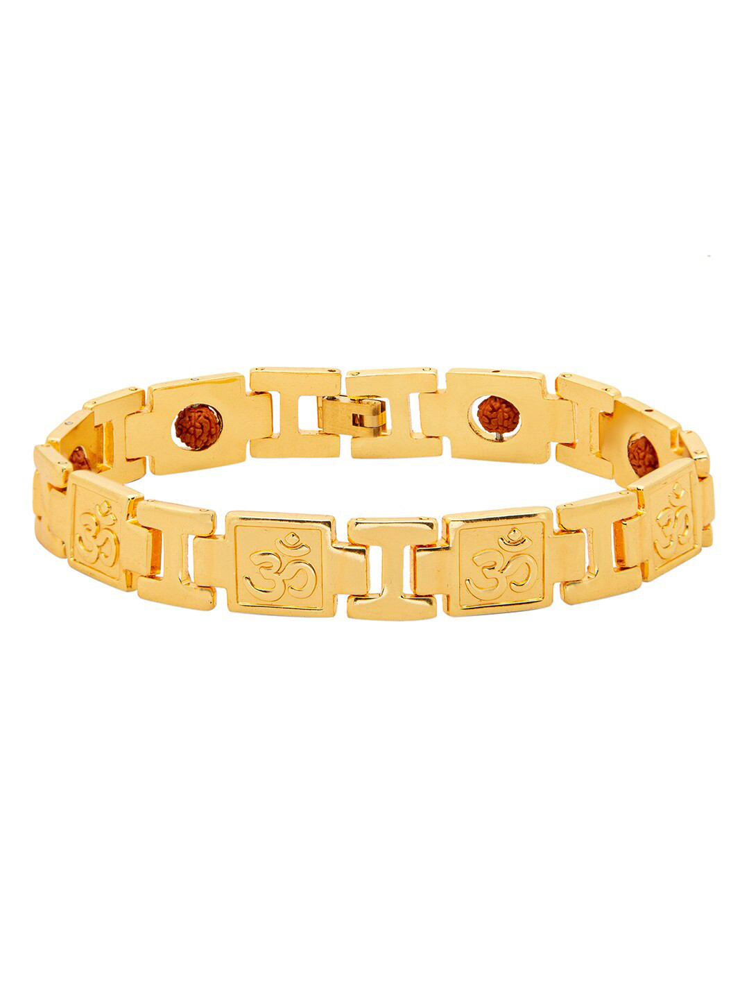 

Shining Jewel - By Shivansh Men Gold-Toned & Brown Brass Gold-Plated Link Bracelet