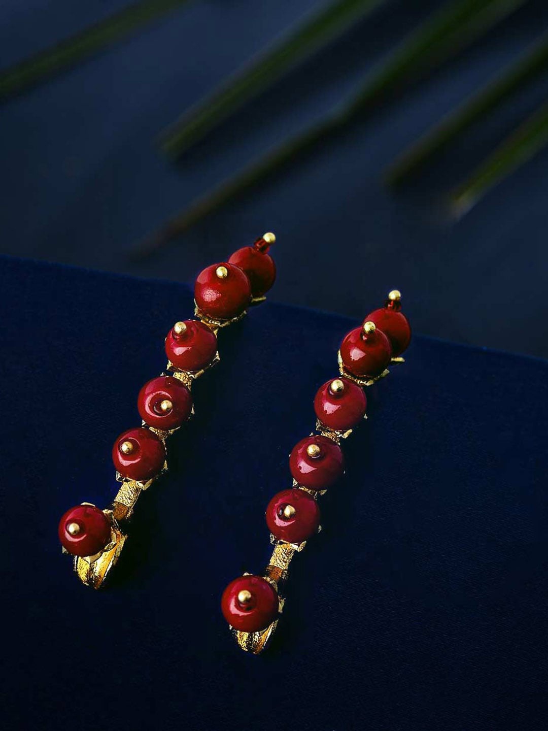 

Voylla Gold-Toned & Red Geometric Drop Earrings
