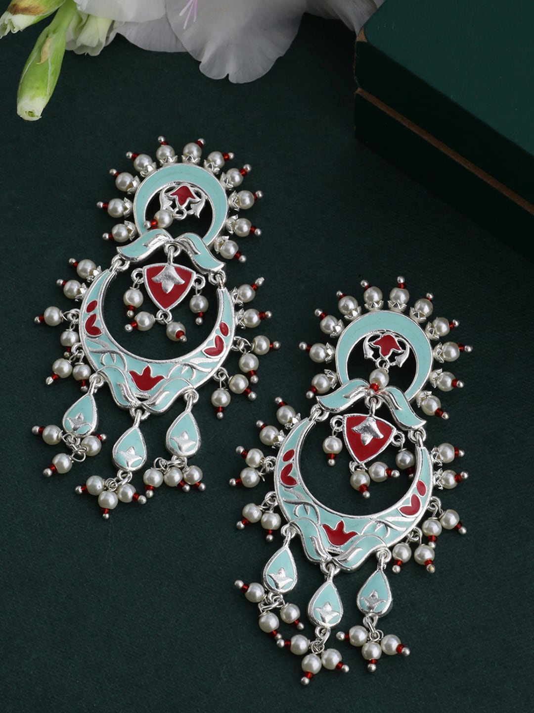 

Voylla Blue & Red Gold Plated Quirky Chandbalis Earrings