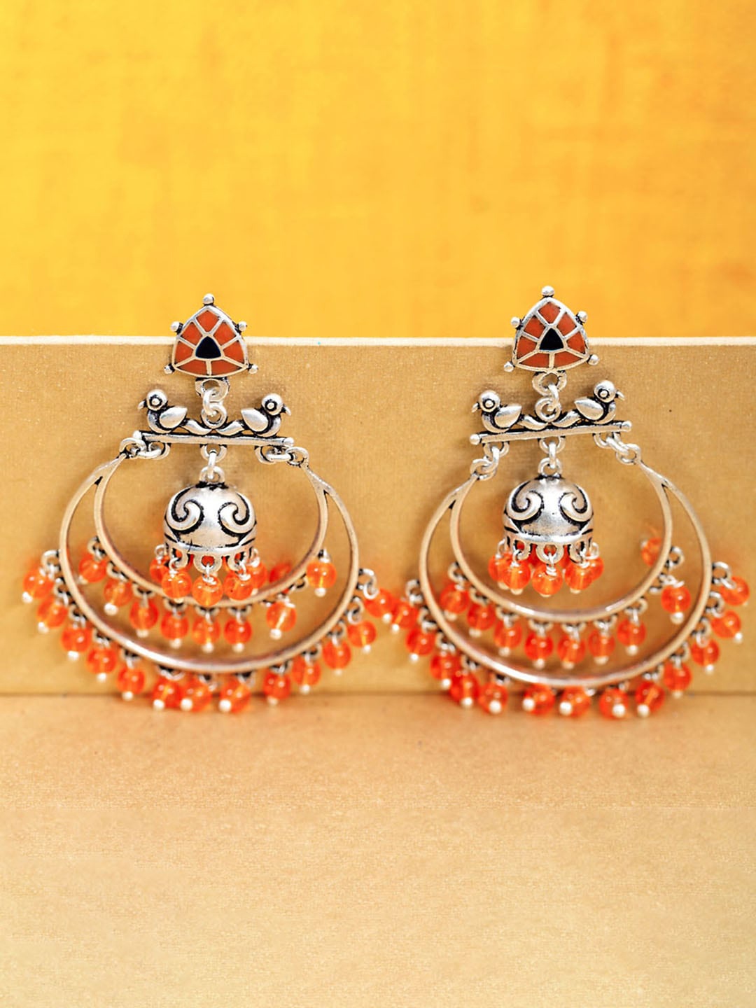 

Voylla Women Silver Plated Geometric Chandbalis Earrings