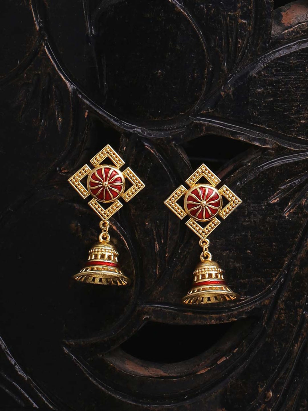 

Voylla Red Gold-Plated Geometric Jhumkas Earrings