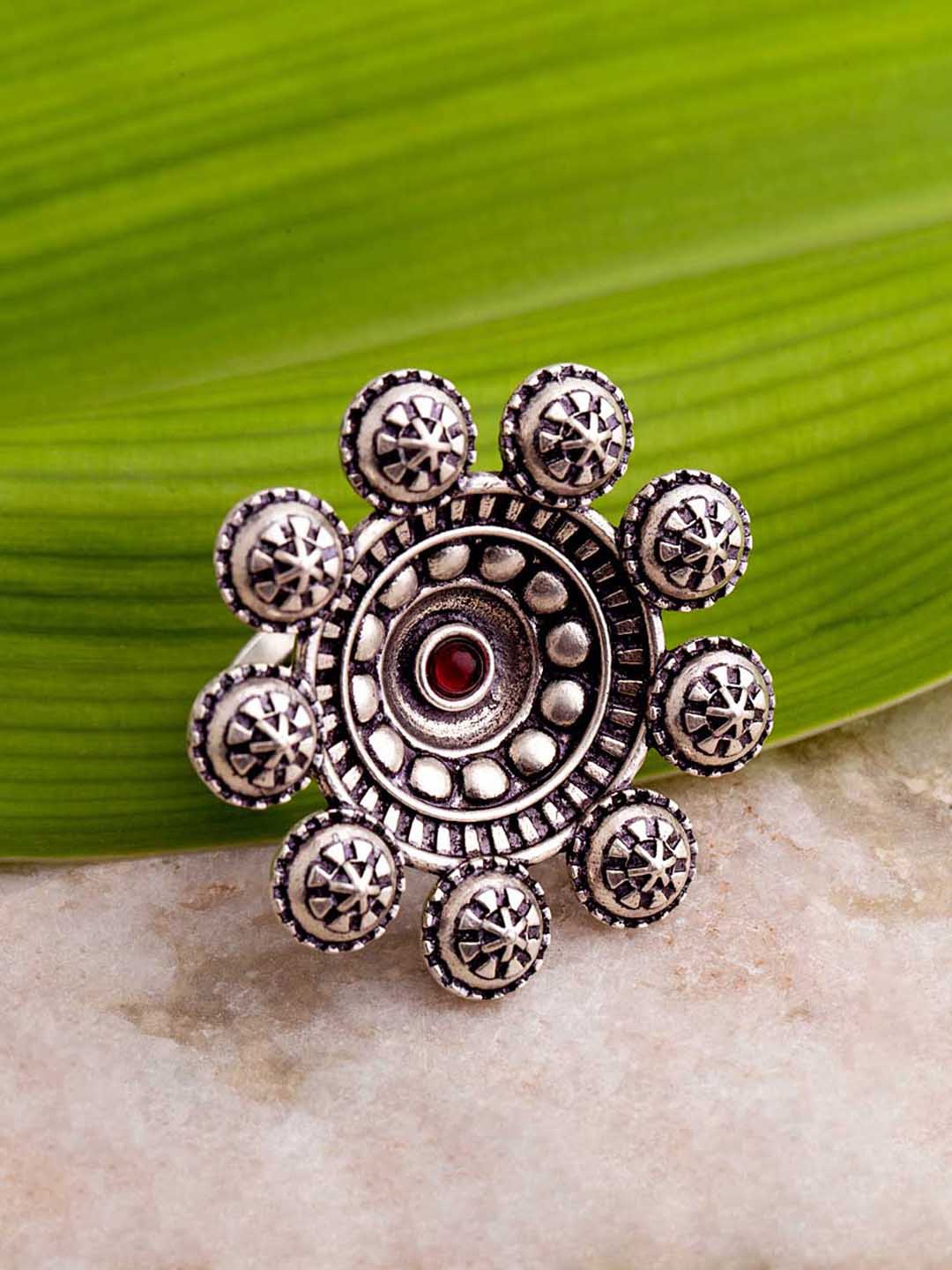 

Voylla Silver-Plated Oxidised Statement Ring