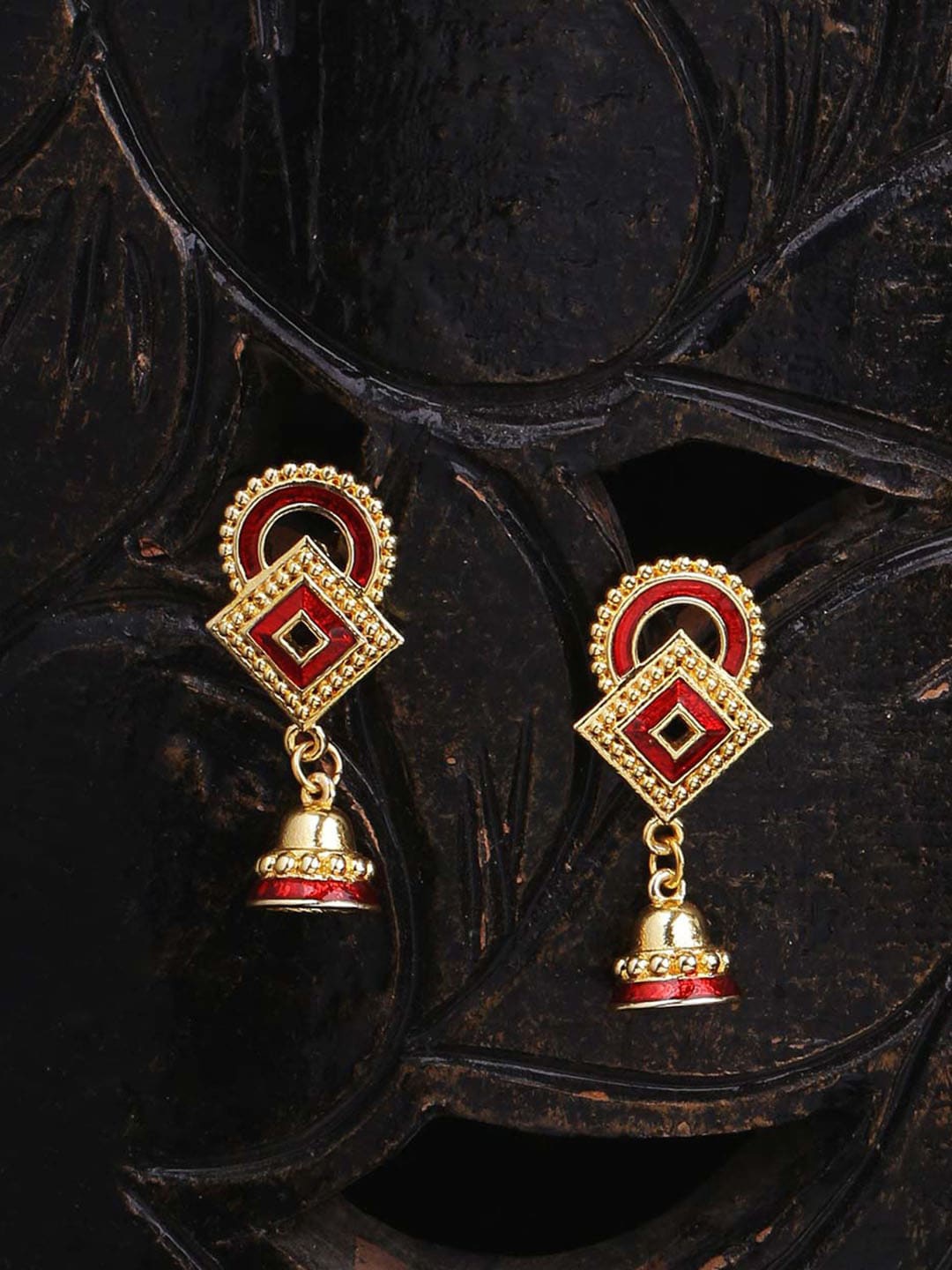 

Voylla Red & Gold-Plated Geometric Jhumka Earrings