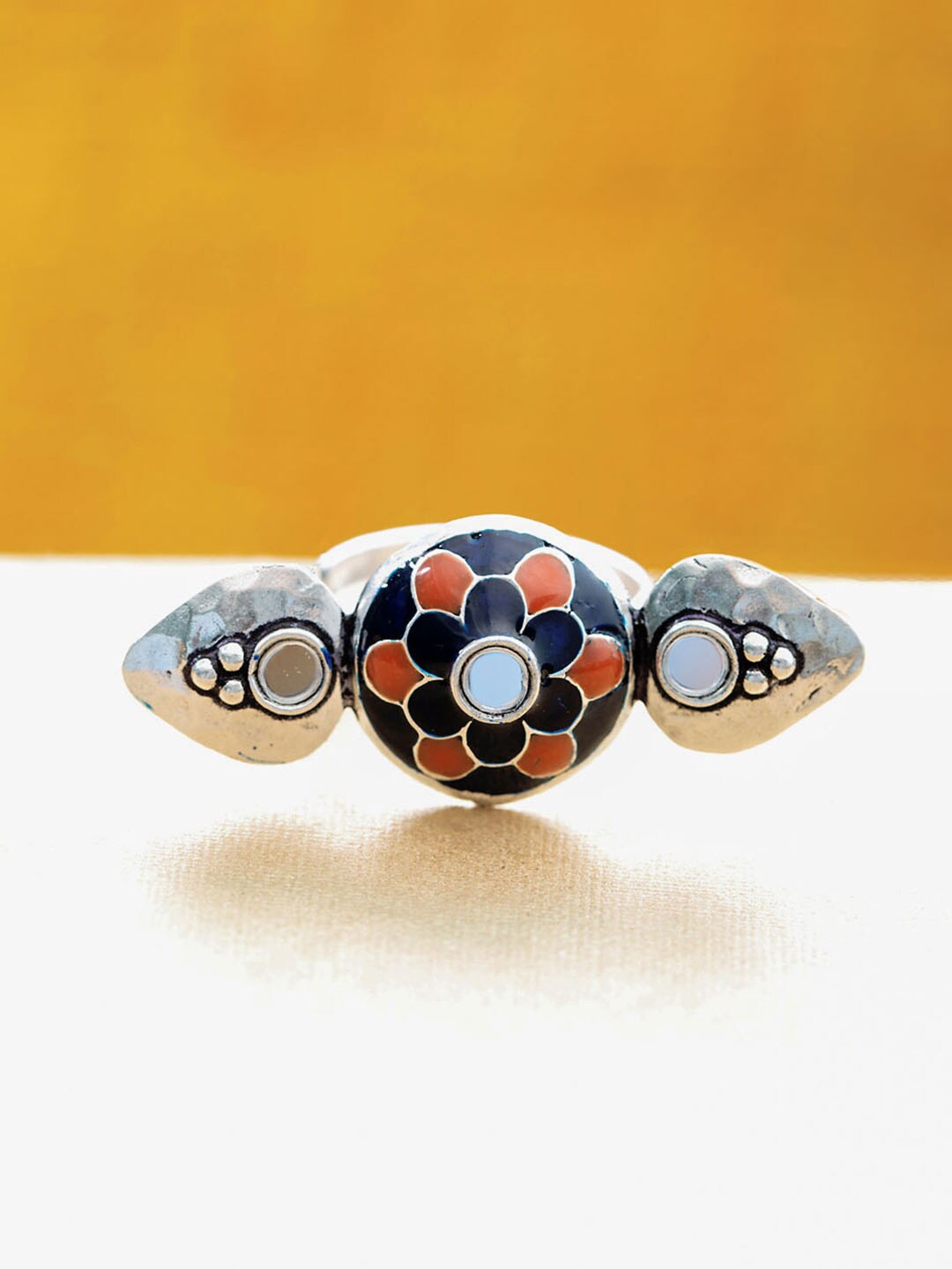 

Voylla Silver-Plated Floral Adjustable Ring