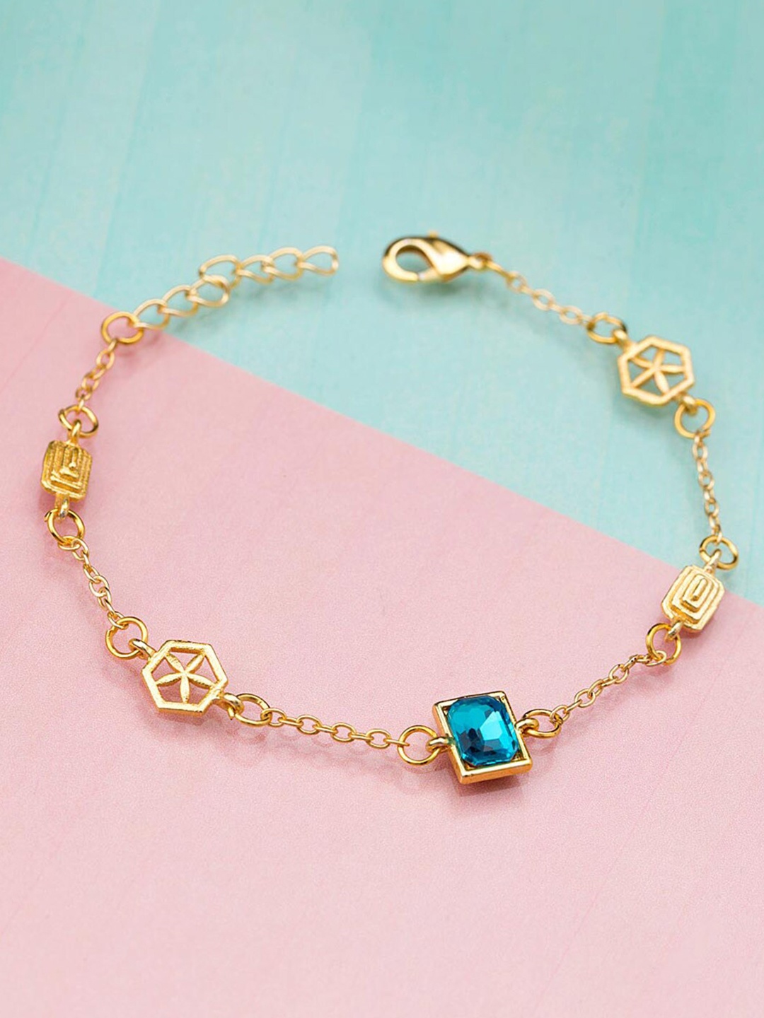 

Voylla Women Gold-Toned & Blue Brass Gold-Plated Link Bracelet