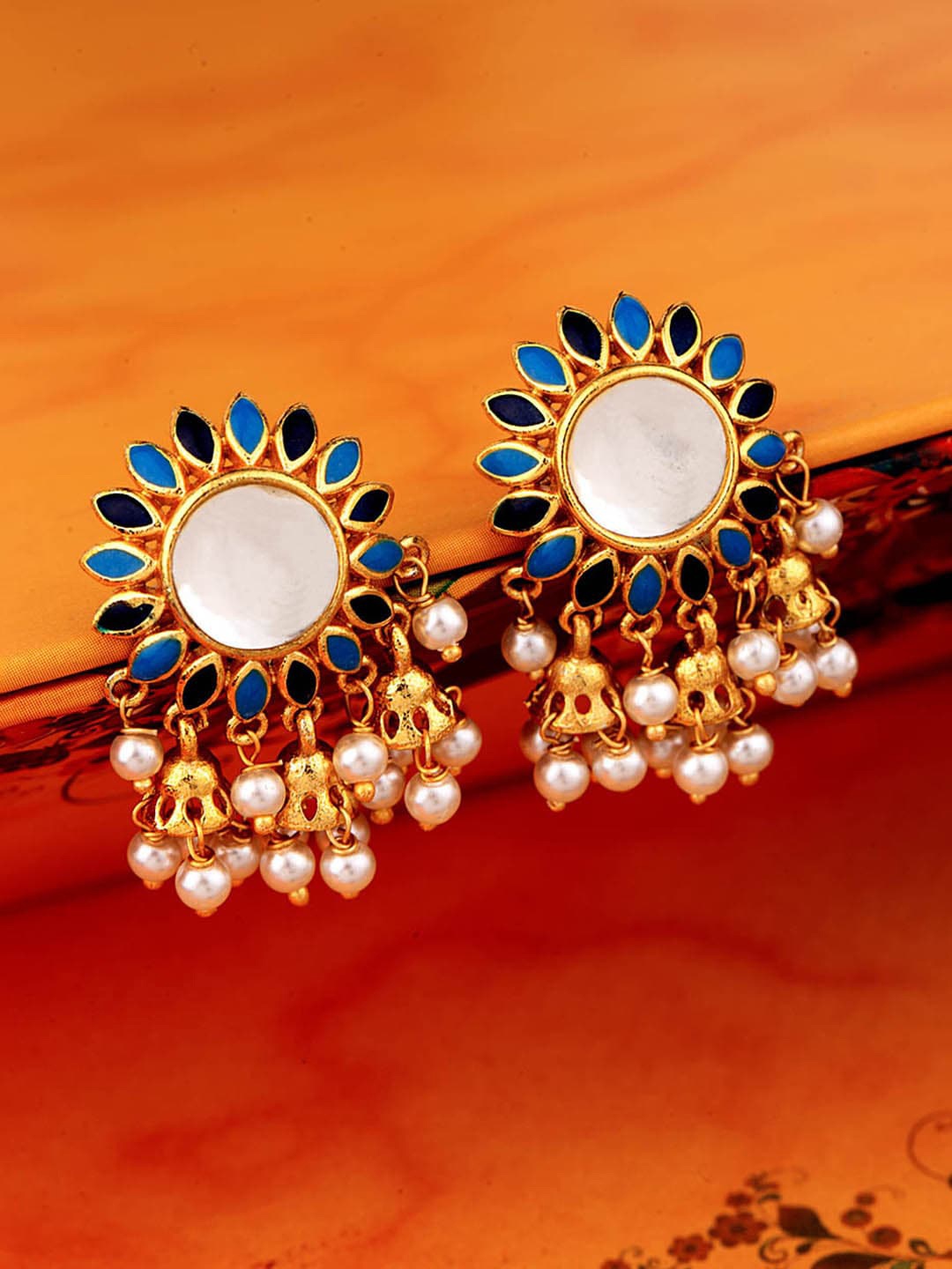 

Voylla Gold-Plated & Blue Geometric Studs Earrings