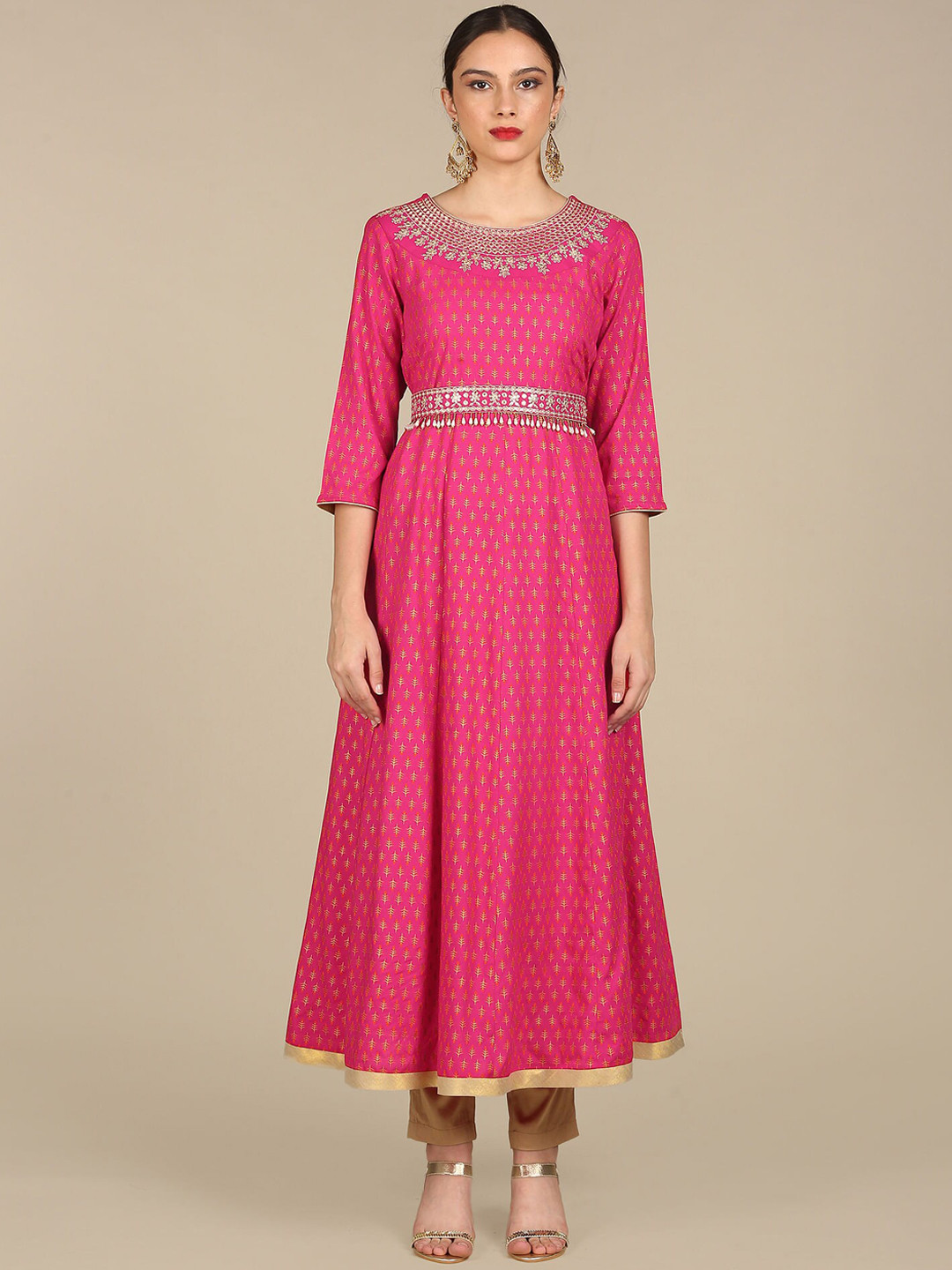 

Anahi Women Pink Geometric Thread Work Anarkali Kurta