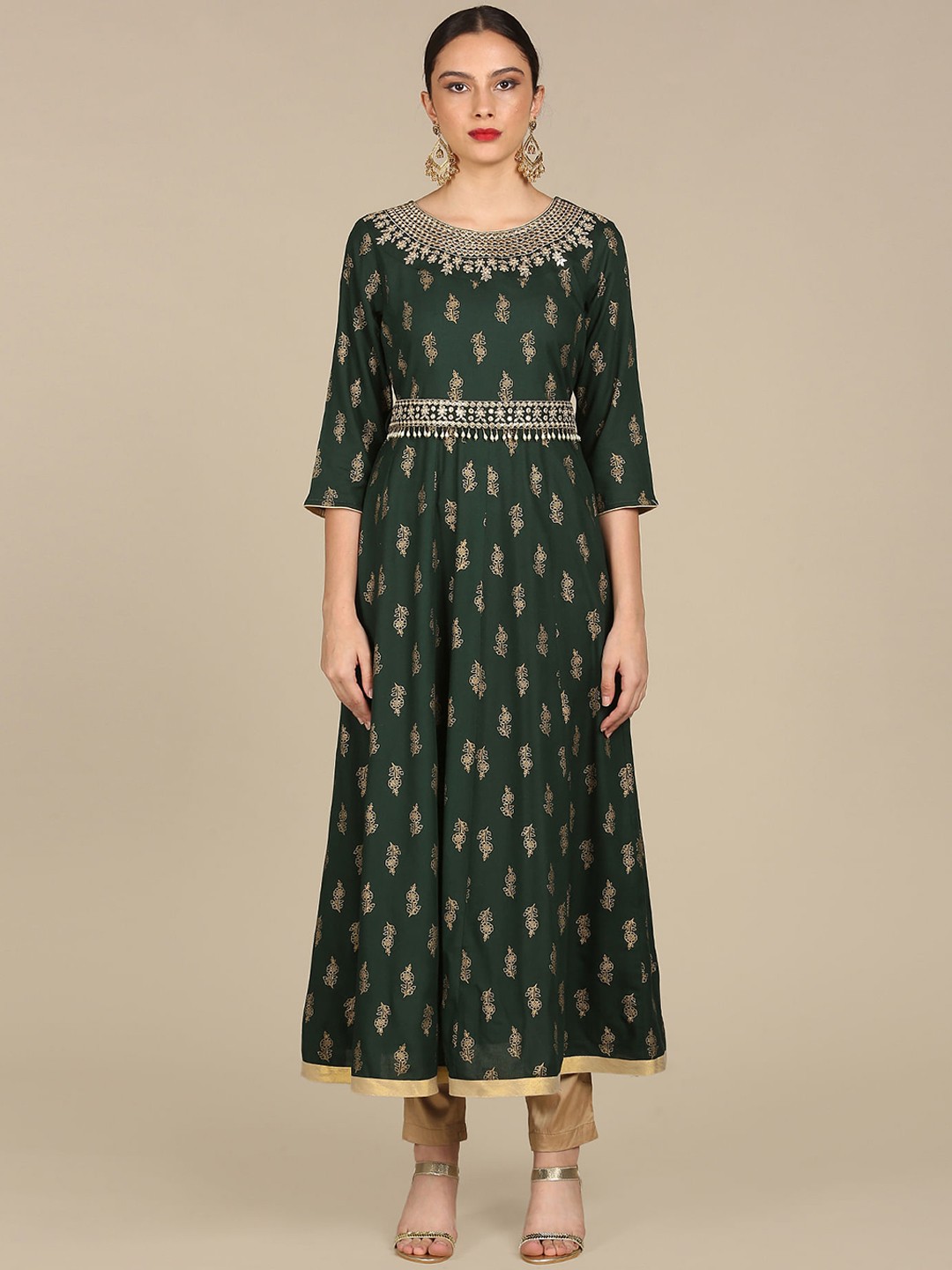 

Anahi Women Green Ethnic Motifs Printed Anarkali Kurta