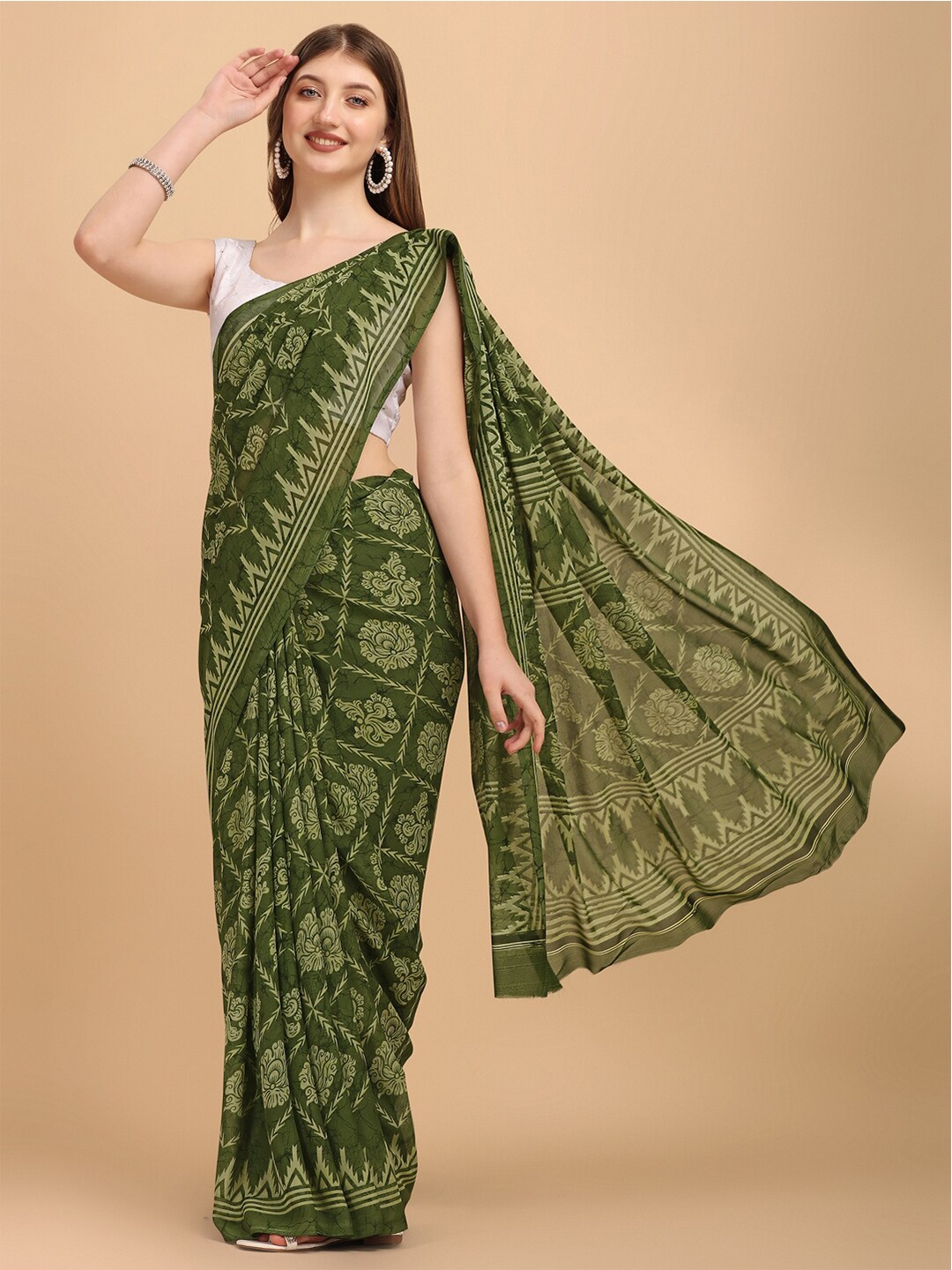 

Sangria Green Floral Saree