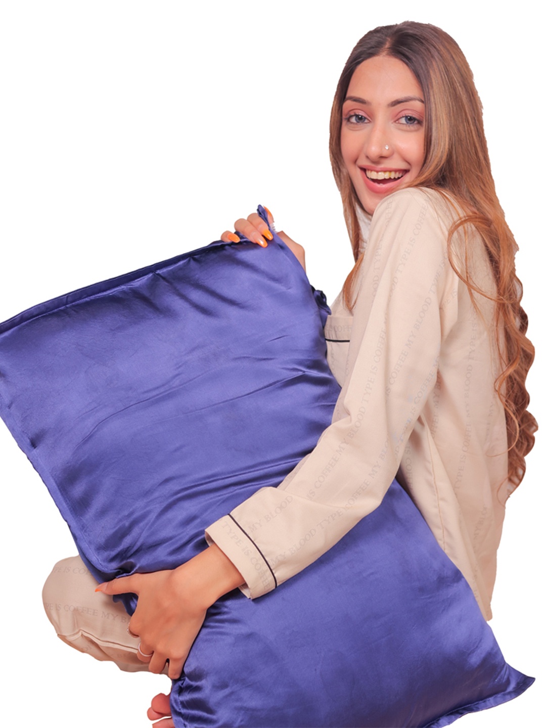 

Furbo Blue Solid Mulberry Silk Pillow Case Pack Of 2
