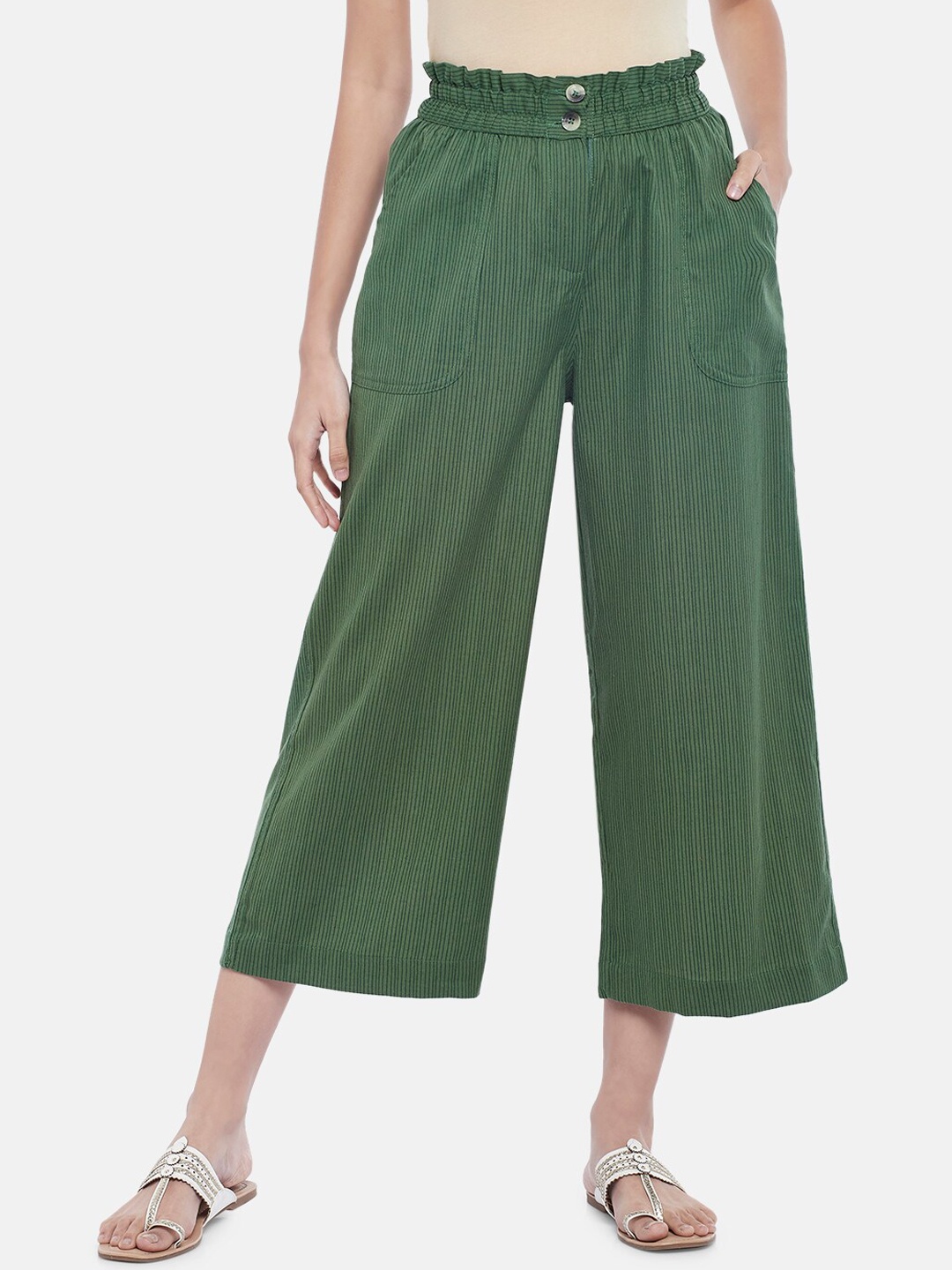 

AKKRITI BY PANTALOONS Women Olive Green Culottes Trousers