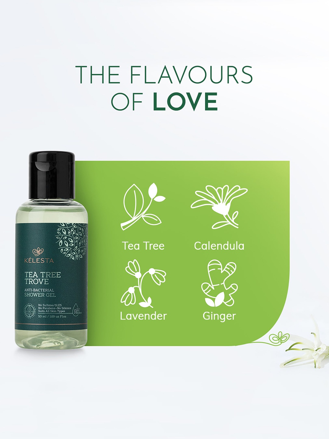 

KELESTA Tea Tree Trove Anti-Bacterial Shower Gel - 50 ml, Green