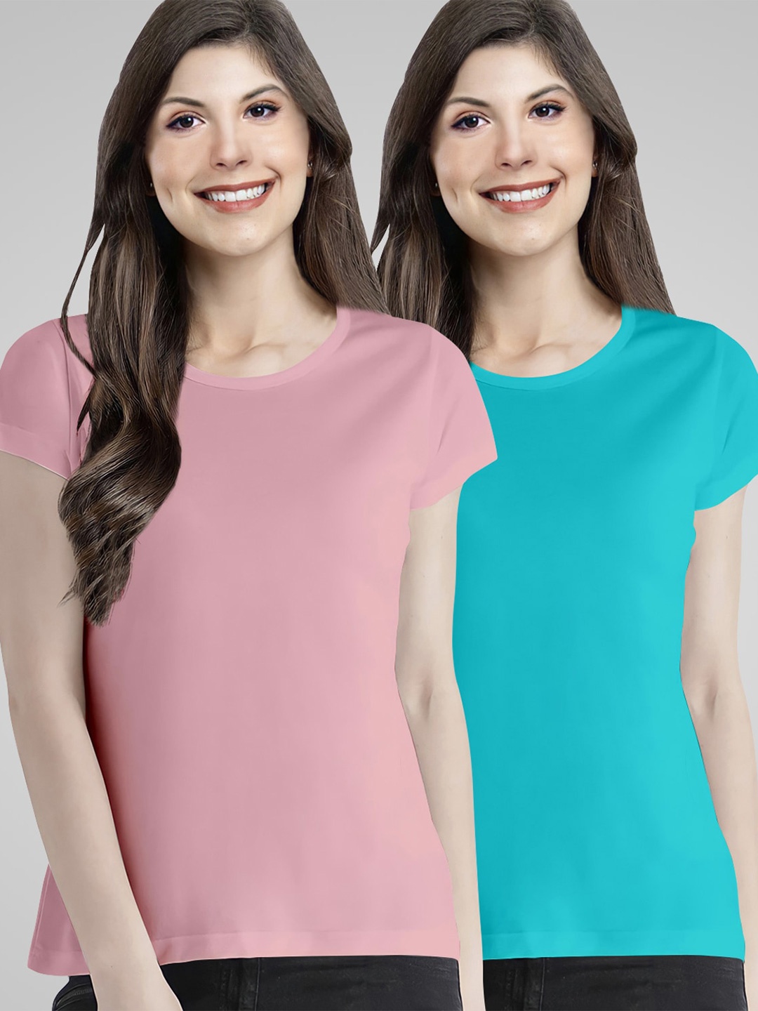 

Pootlu Women Mauve & Turquoise Blue Pack Of 2 Cotton T-shirt