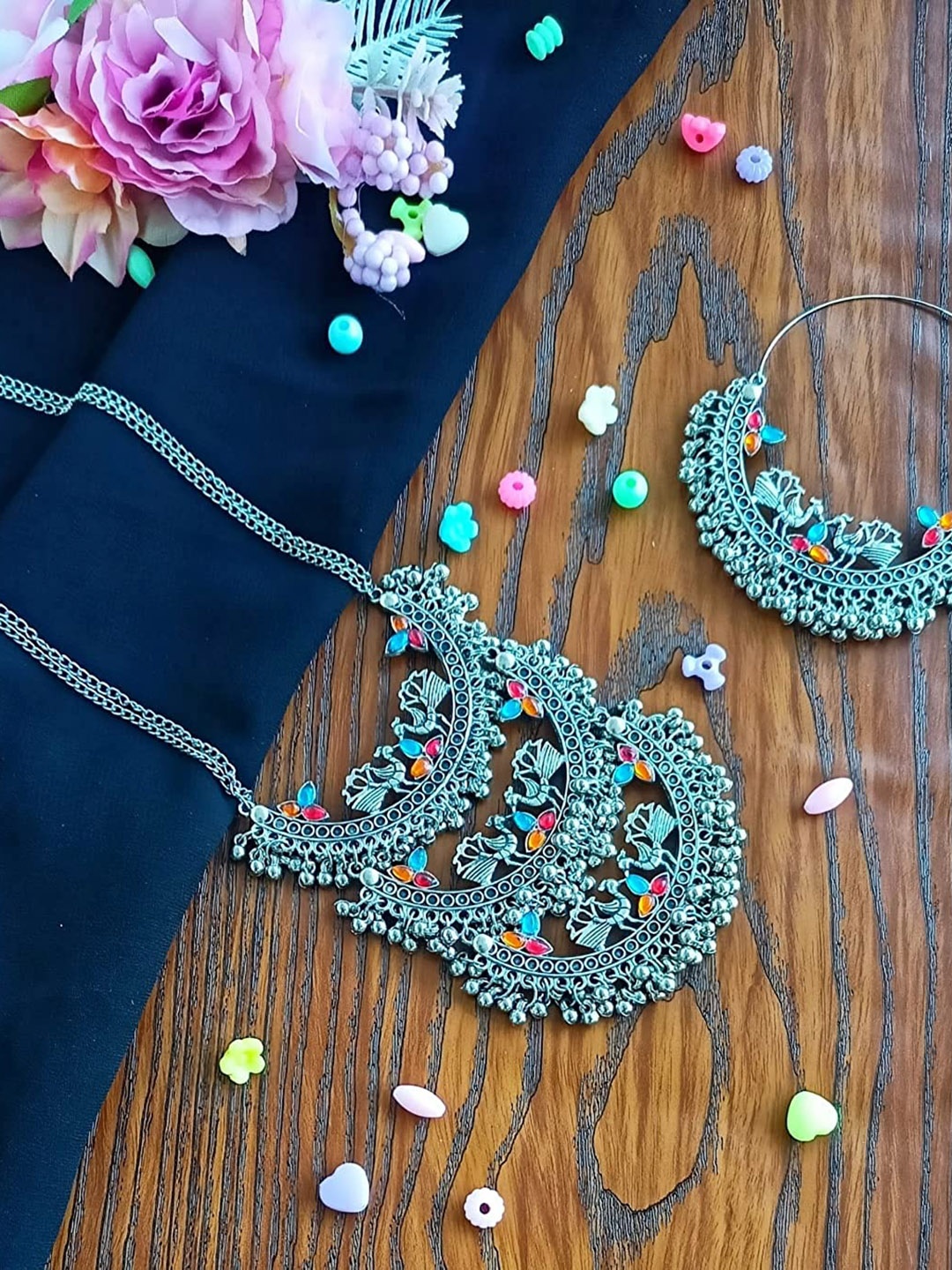 

ANNA CREATIONS Silver-Plated Oxidised Jewellery Set