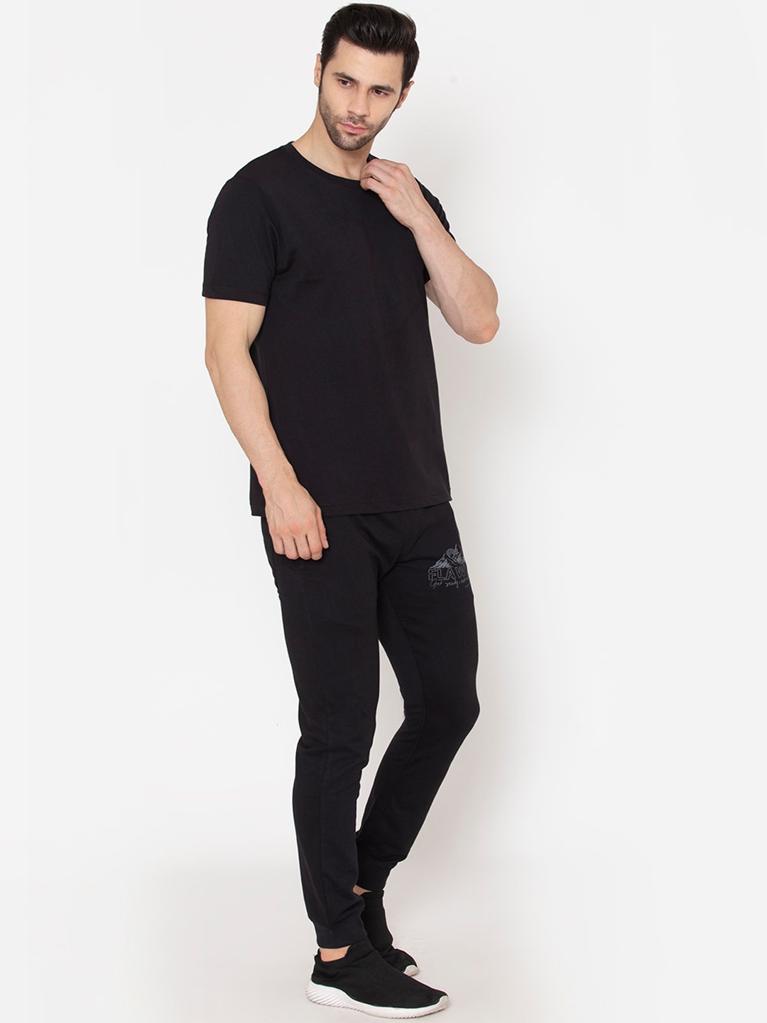 

FLAWLESS Men Black Pure Cotton Co-ords