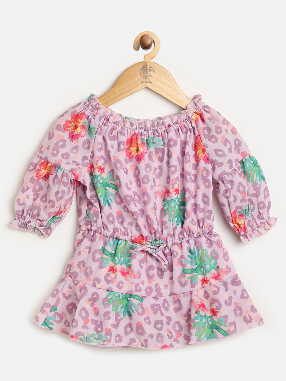 

One Friday Girls Purple & Pink Printed Playsuit