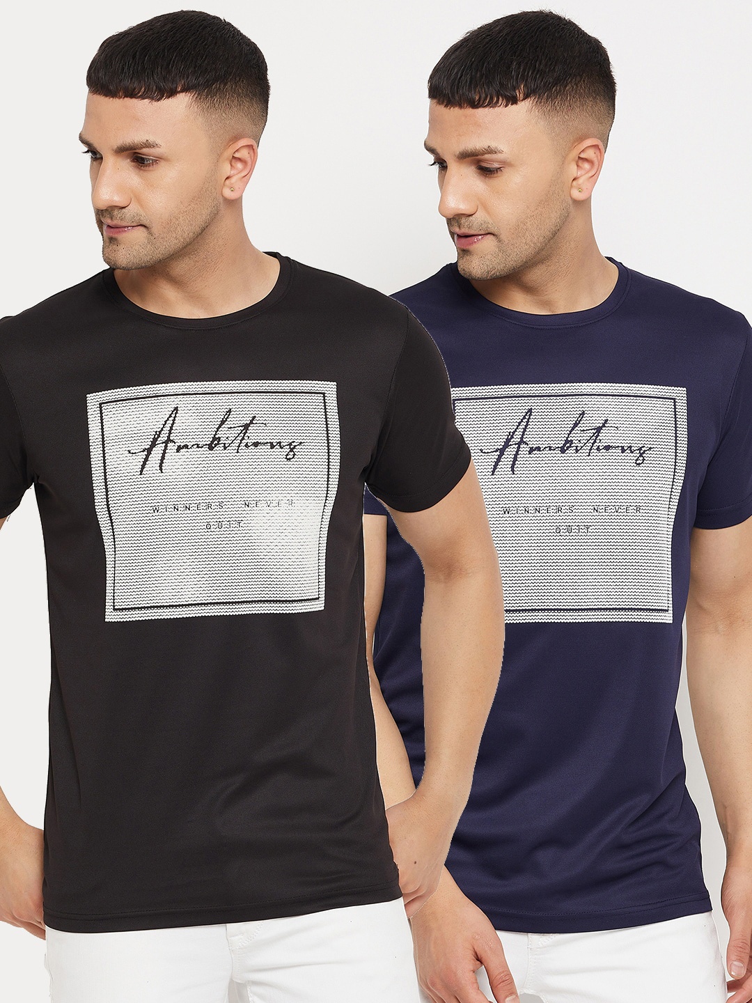 

Parcel Yard Men Black & Navy Blue Typography 2 Printed Applique T-shirt