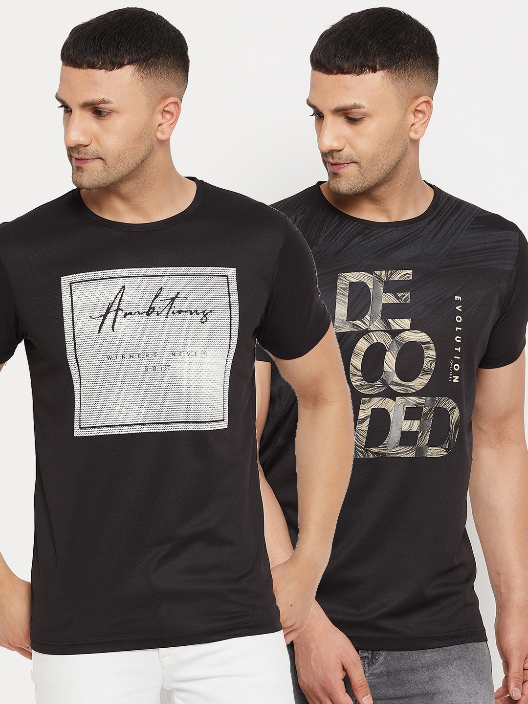 

Parcel Yard Men Black Pack Of 2 Printed T-shirt