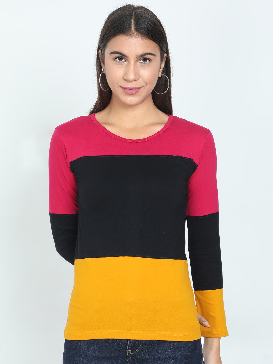 

Fleximaa Women Multicoloured Colourblocked Cotton T-shirt, Multi