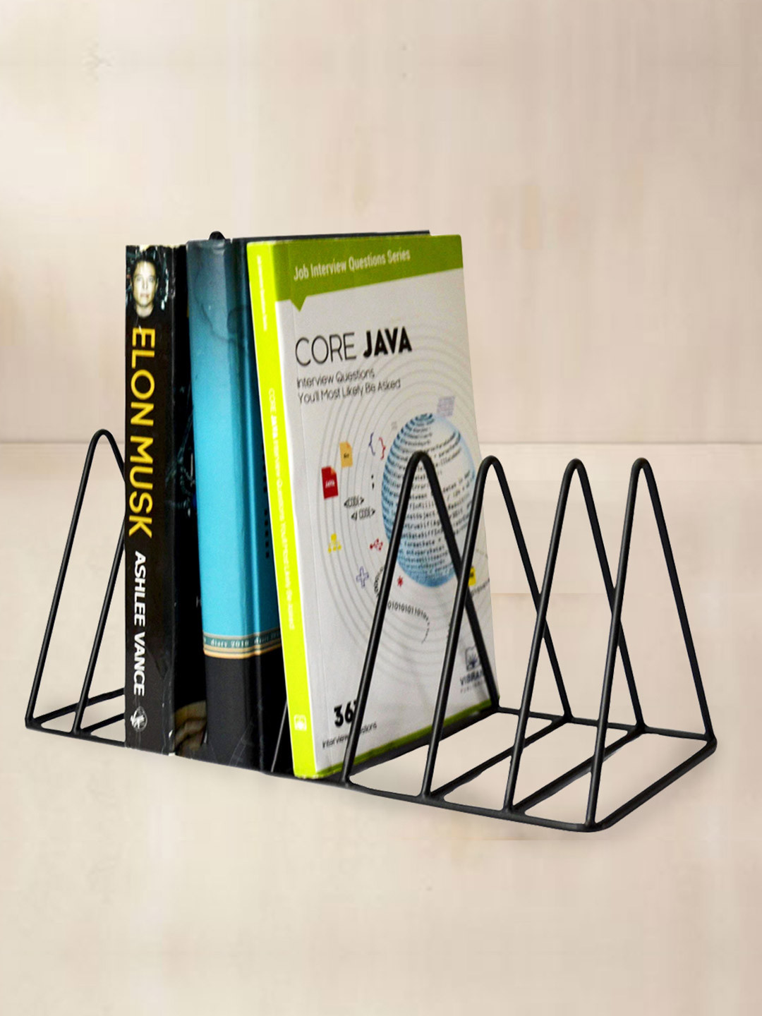 

Tranquil square Black Solid Triangle Shape Book Magazine Organizer Stand With 8 Slots