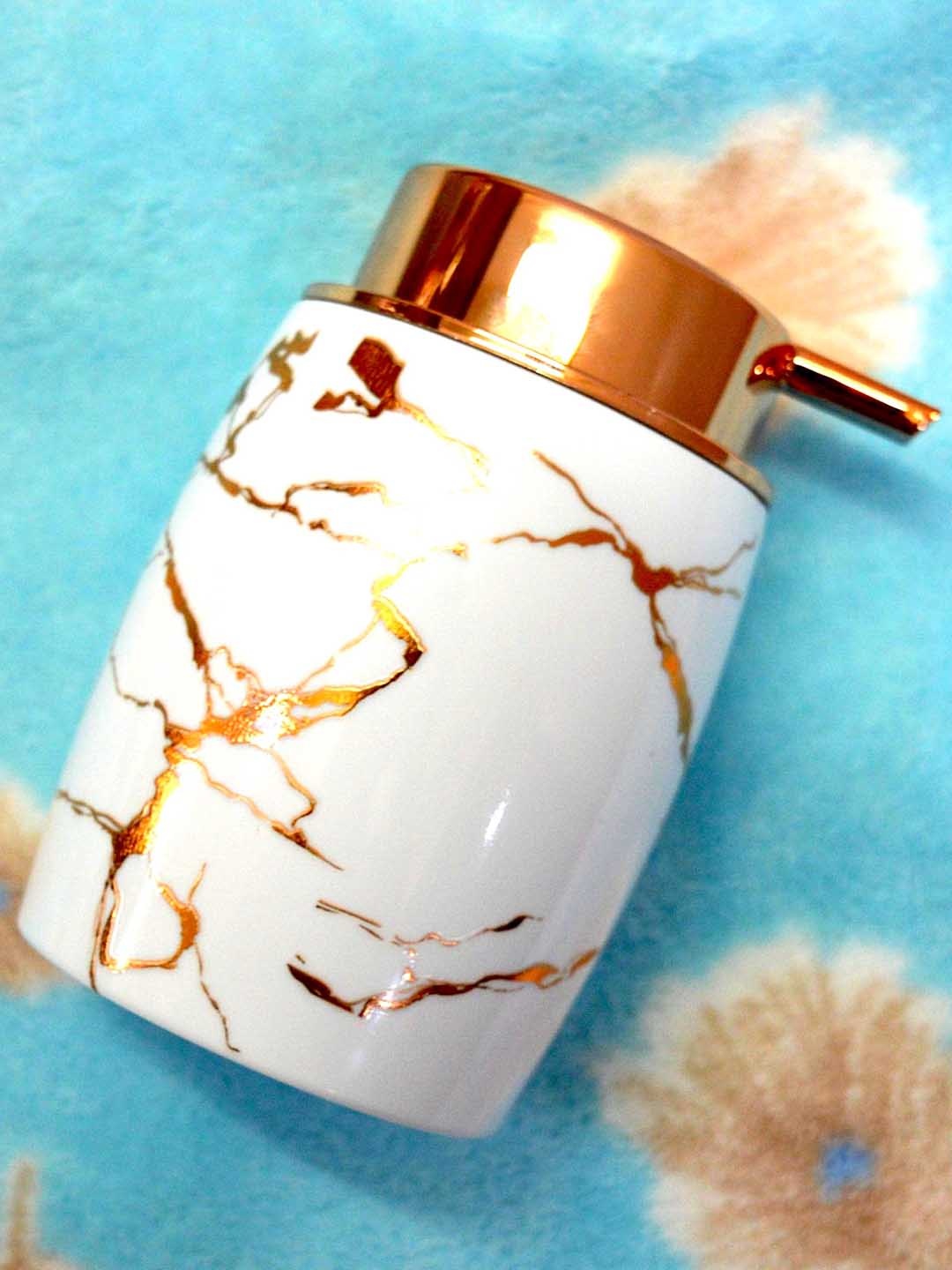 

Tranquil Square White & Gold-Toned Liquid Soap Dispenser With Pump