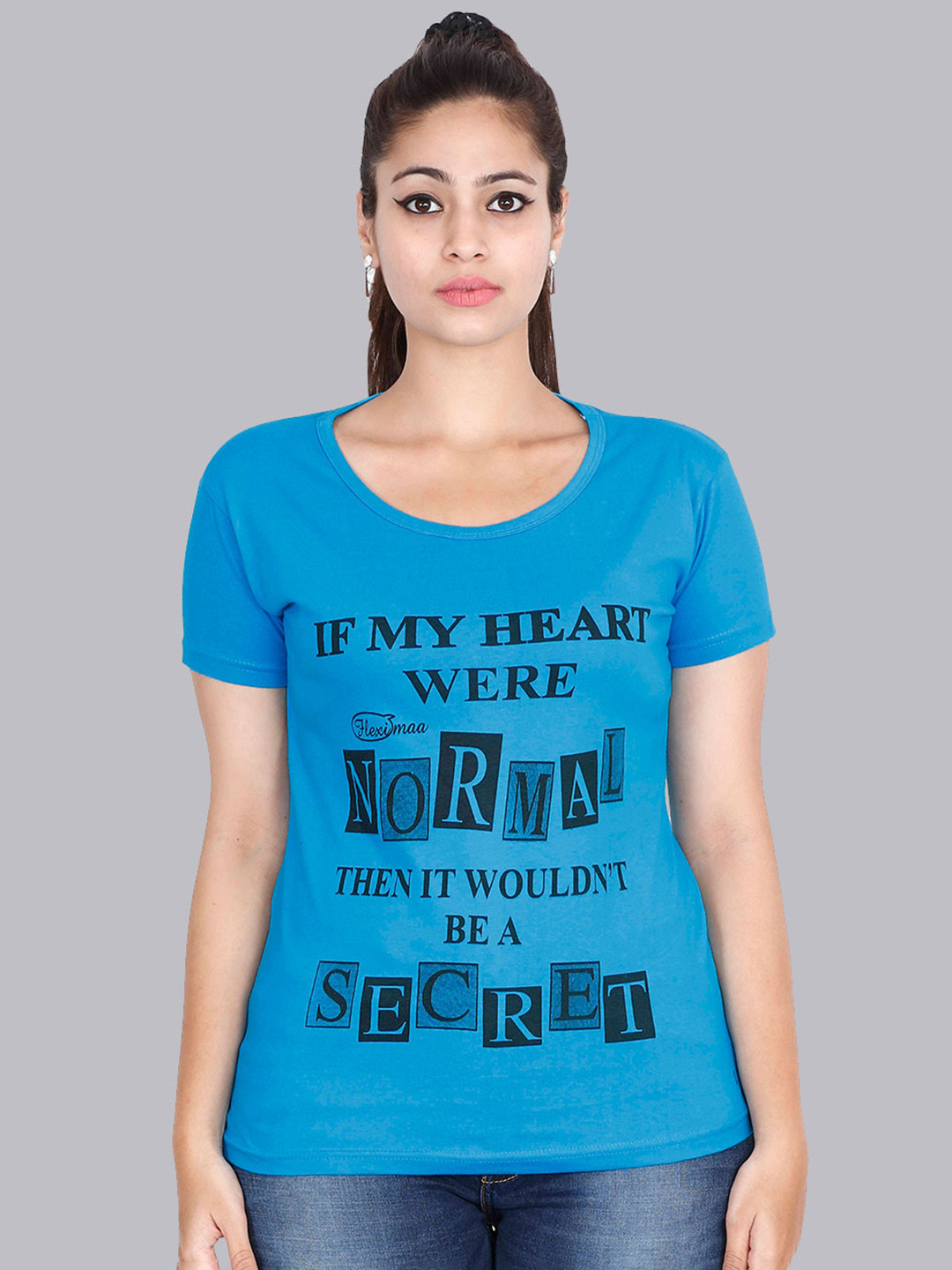

Fleximaa Women Blue Typography Printed T-shirt