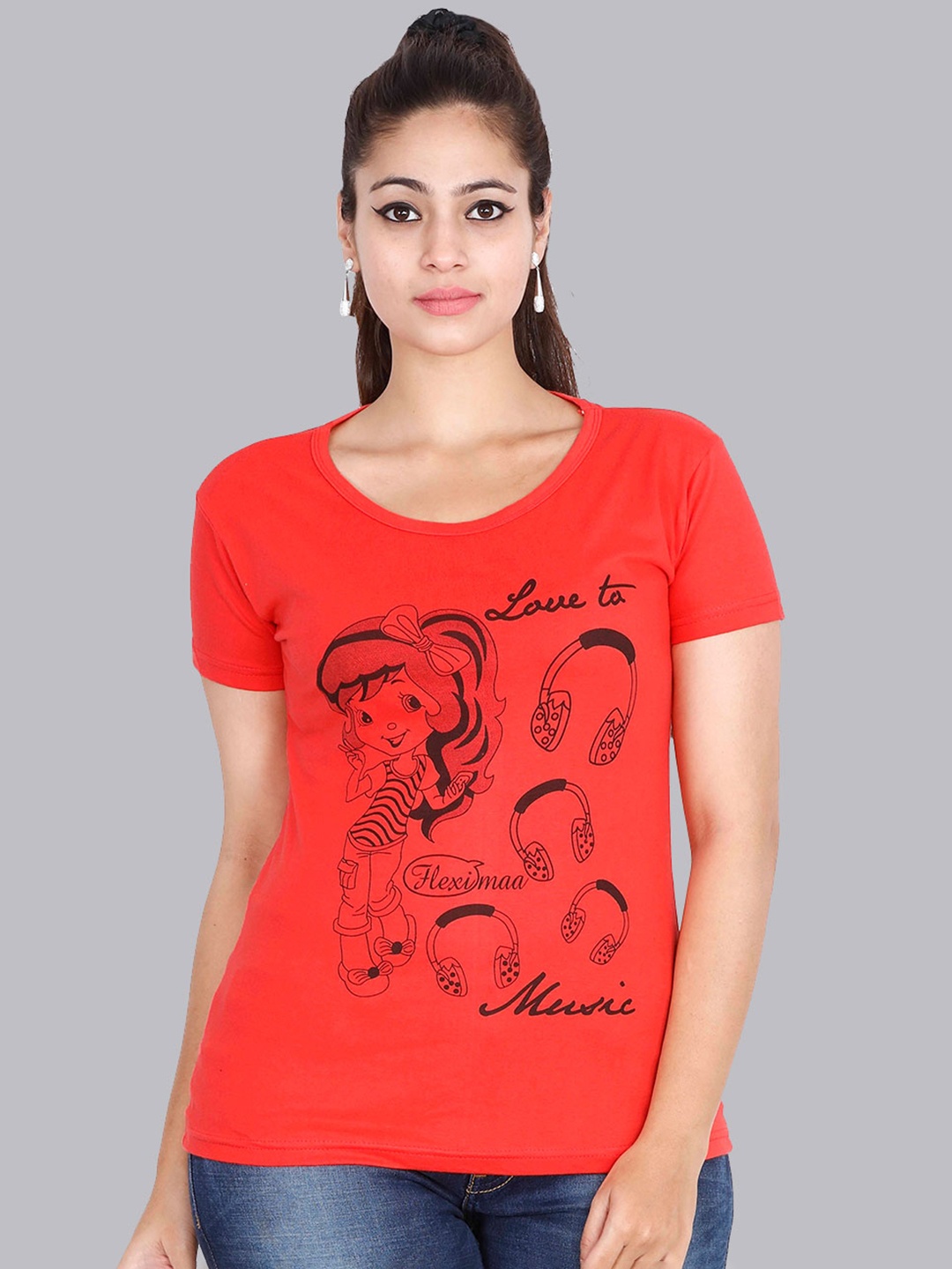 

Fleximaa Women Coral Printed Cotton T-shirt
