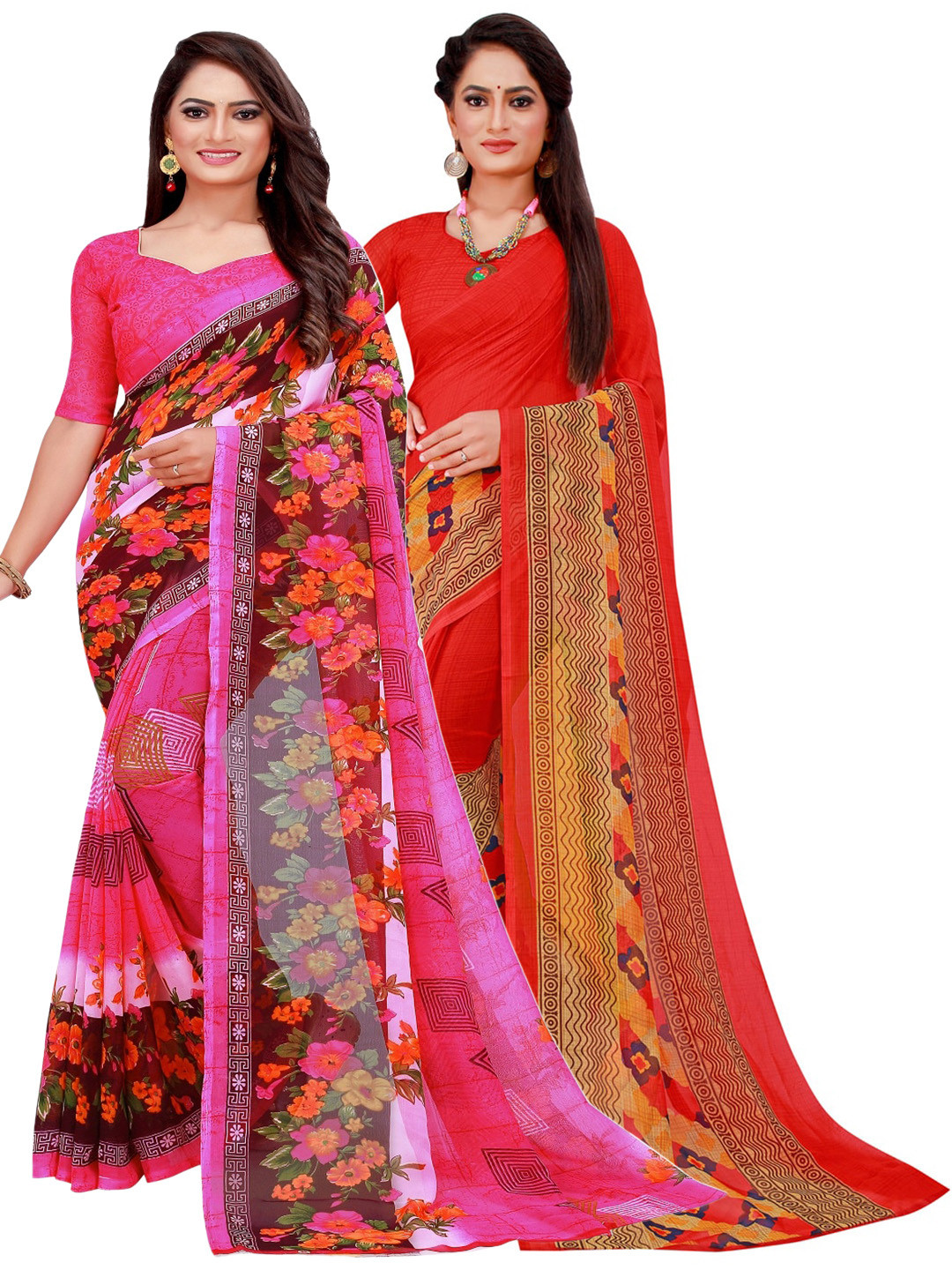 

KALINI Set of 2 Pure Georgette Saree, Red