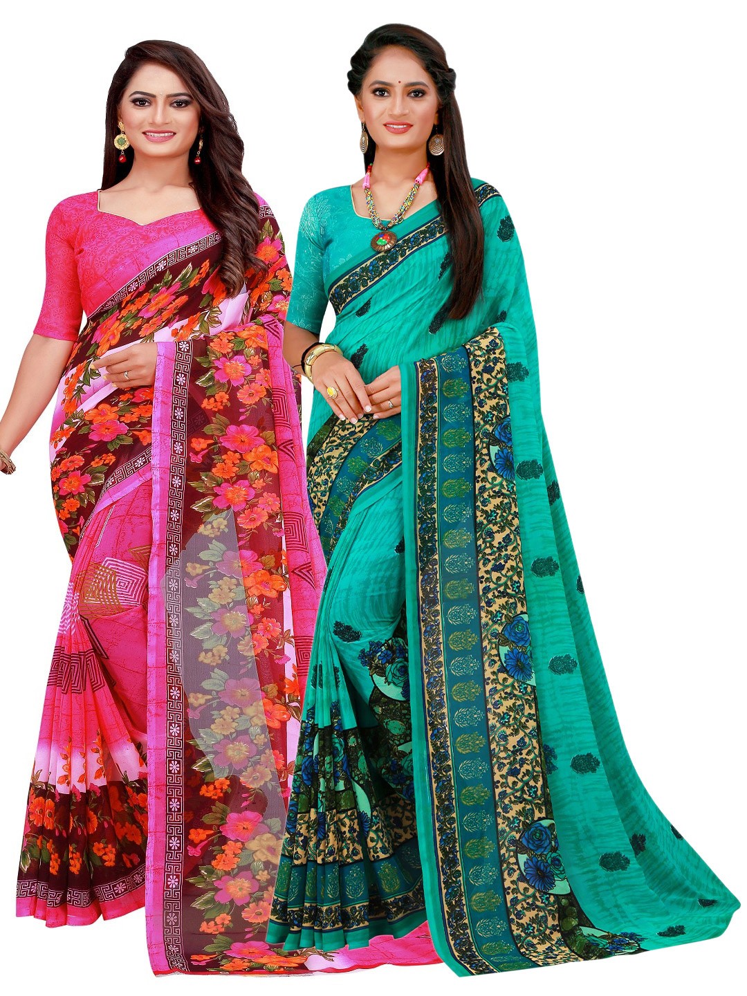 

KALINI Pack of 2 Pure Georgette Sarees, Pink