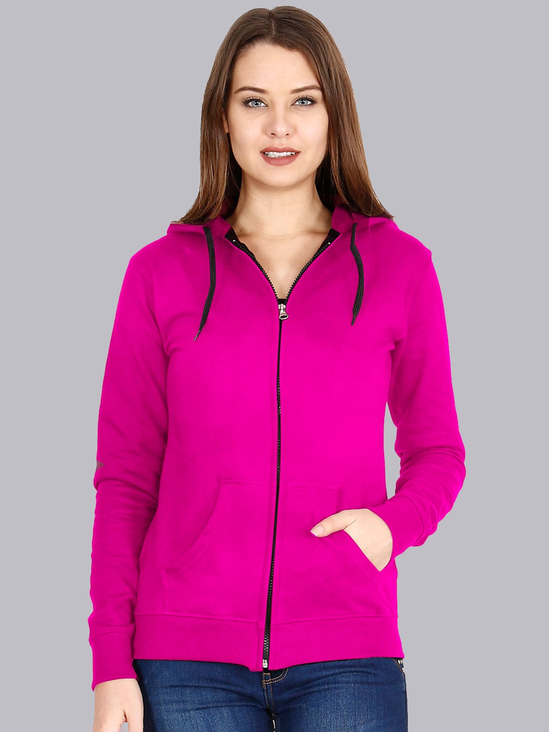 

Fleximaa Women Pink Hooded Sweatshirt