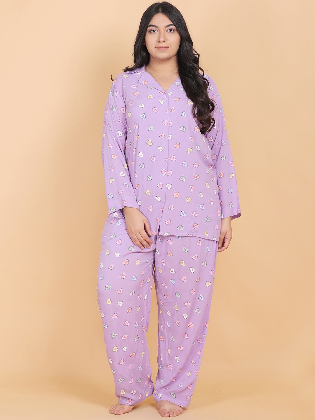 

LastInch Women Purple Printed Night suit