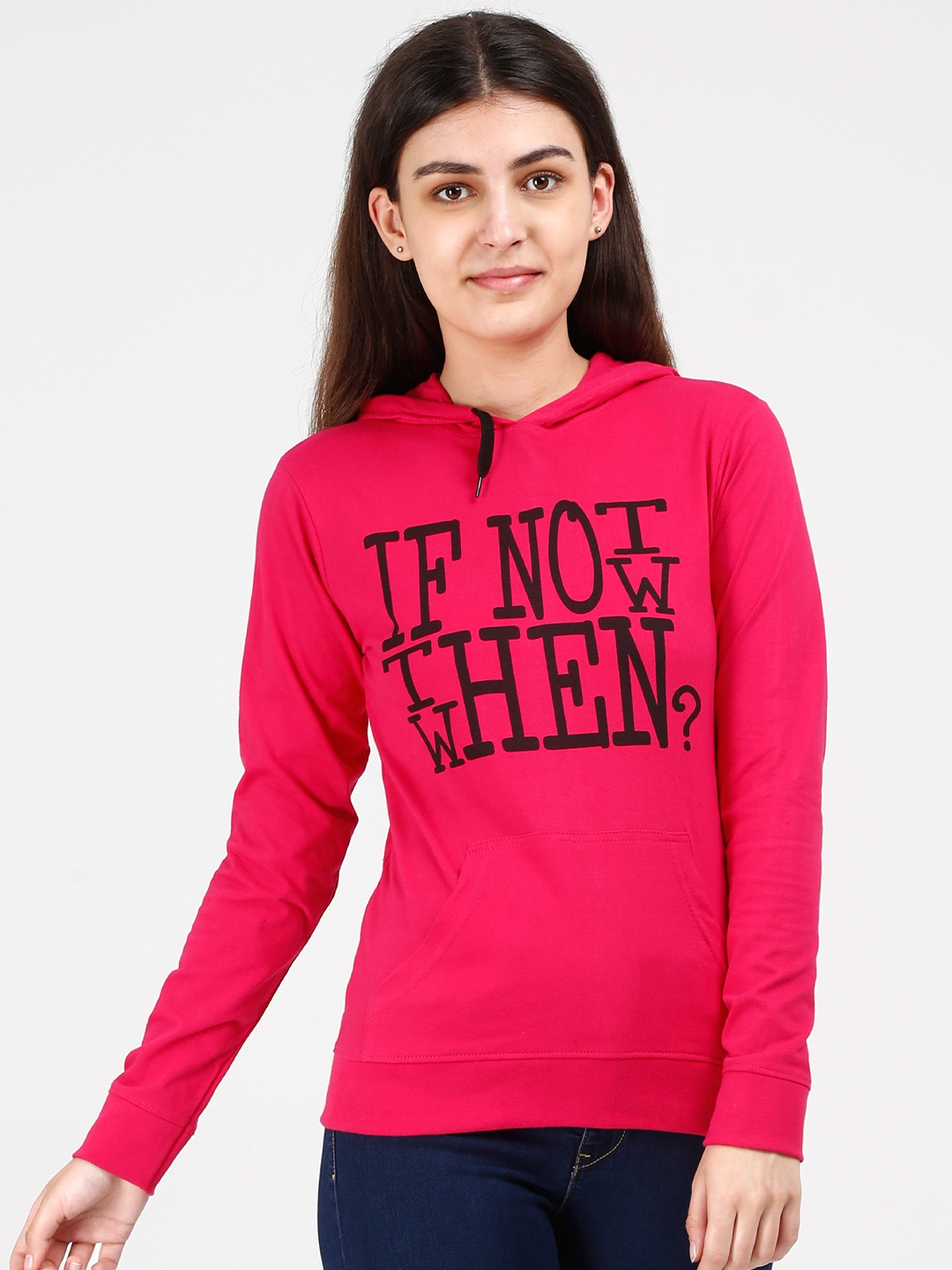 

Fleximaa Women Pink Printed Hooded Sweatshirt