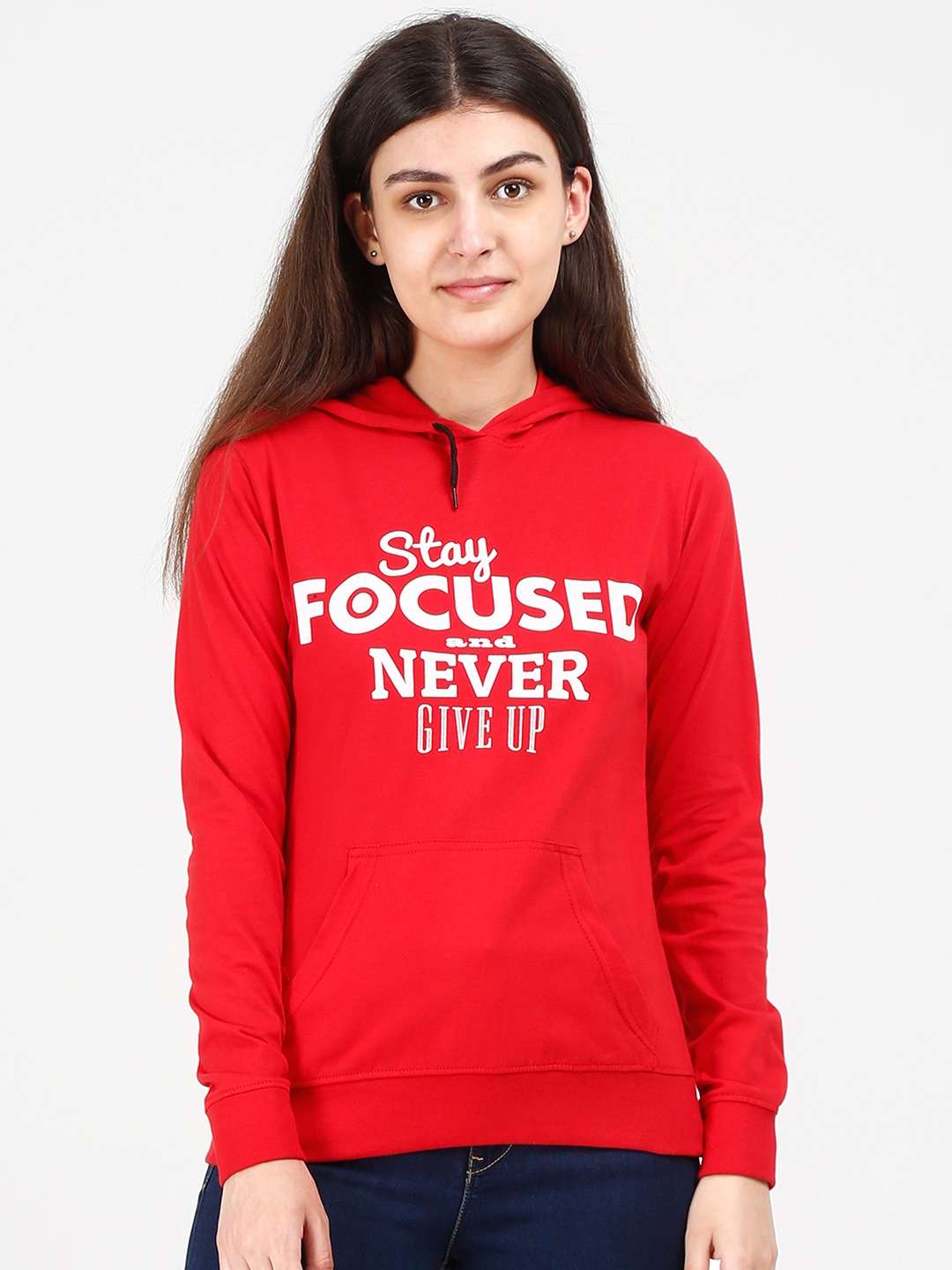 

Fleximaa Women Red Printed Hooded Sweatshirt