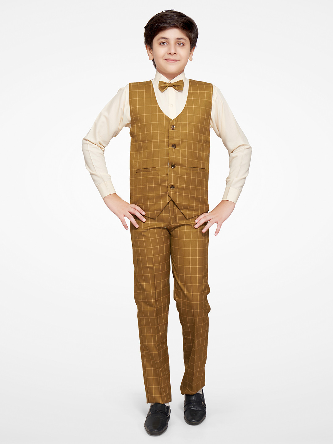 

Jeetethnics Boys Khaki Checked Silk Cotton Clothing Set