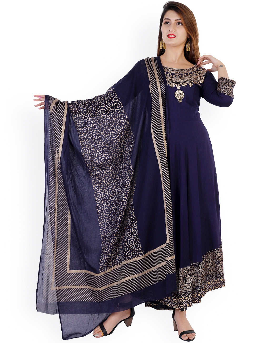 

SBR BABA KURTI Women Blue Ethnic Motifs Printed Anarkali Kurta With Dupatta