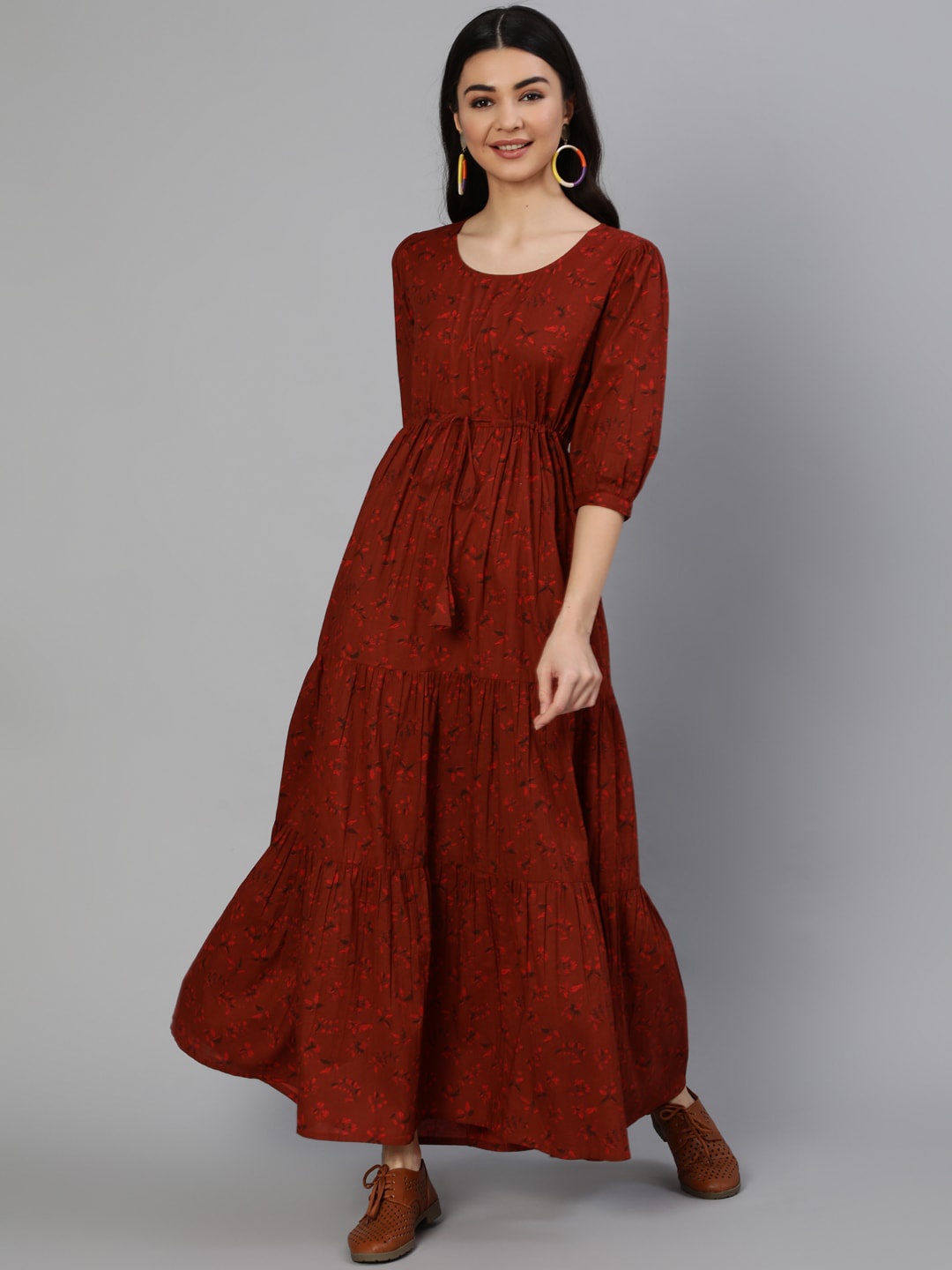 

Nayo Maroon Floral Ethnic Maxi Dress