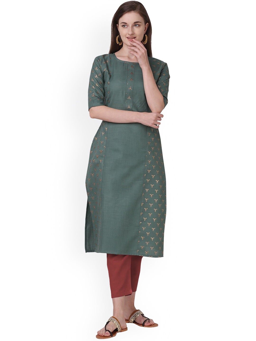 

Fashion Booms Women Grey Ethnic Motifs Printed Kurta