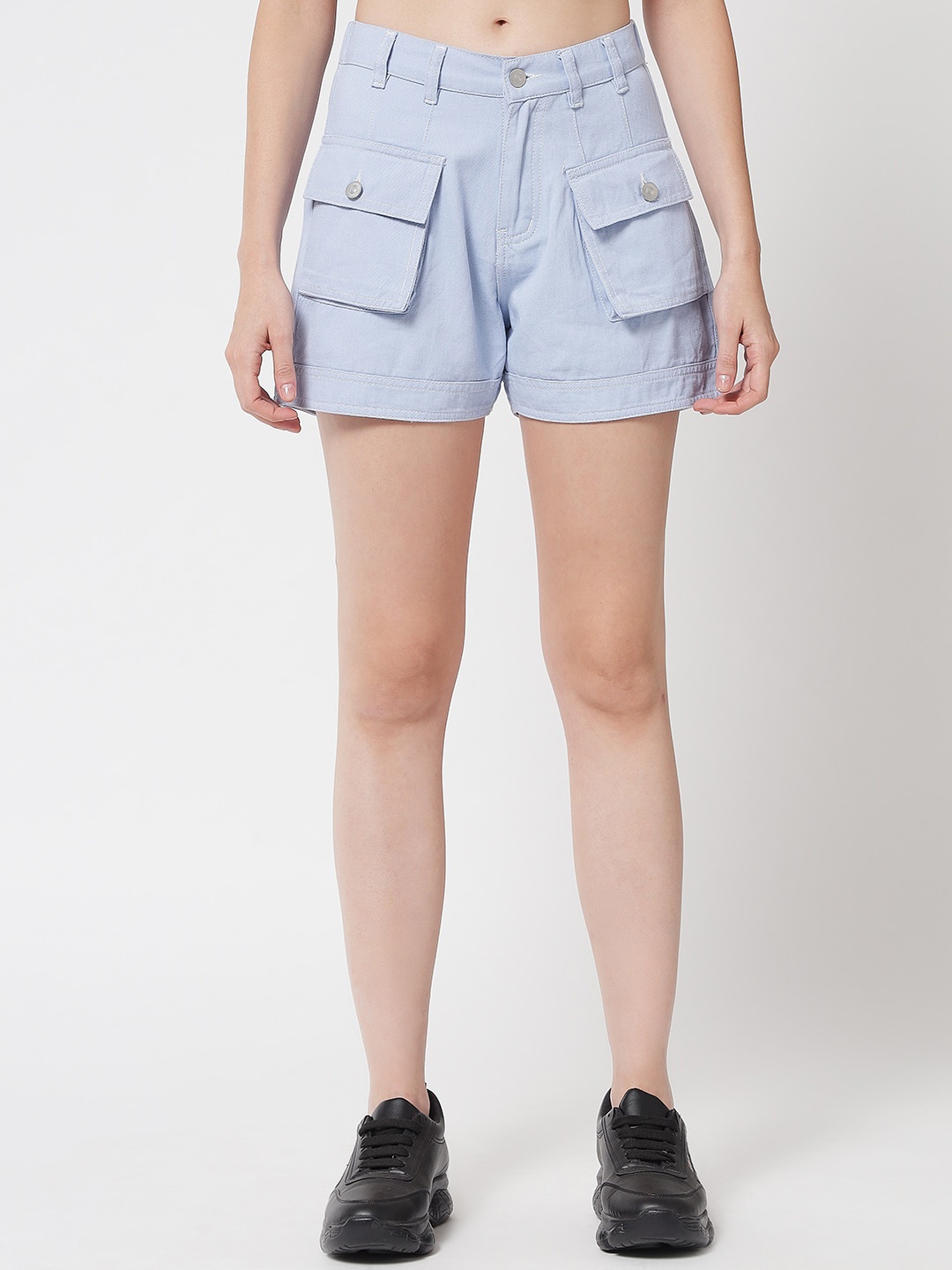 

River Of Design Jeans Women Blue High-Rise Cargo Shorts