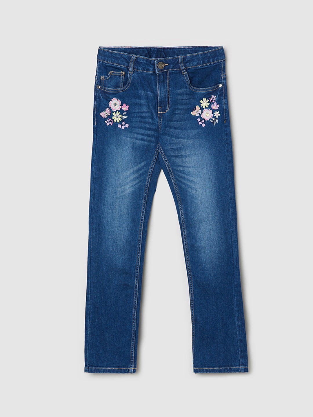 

max Girls Blue Heavy Fade Crop Jeans