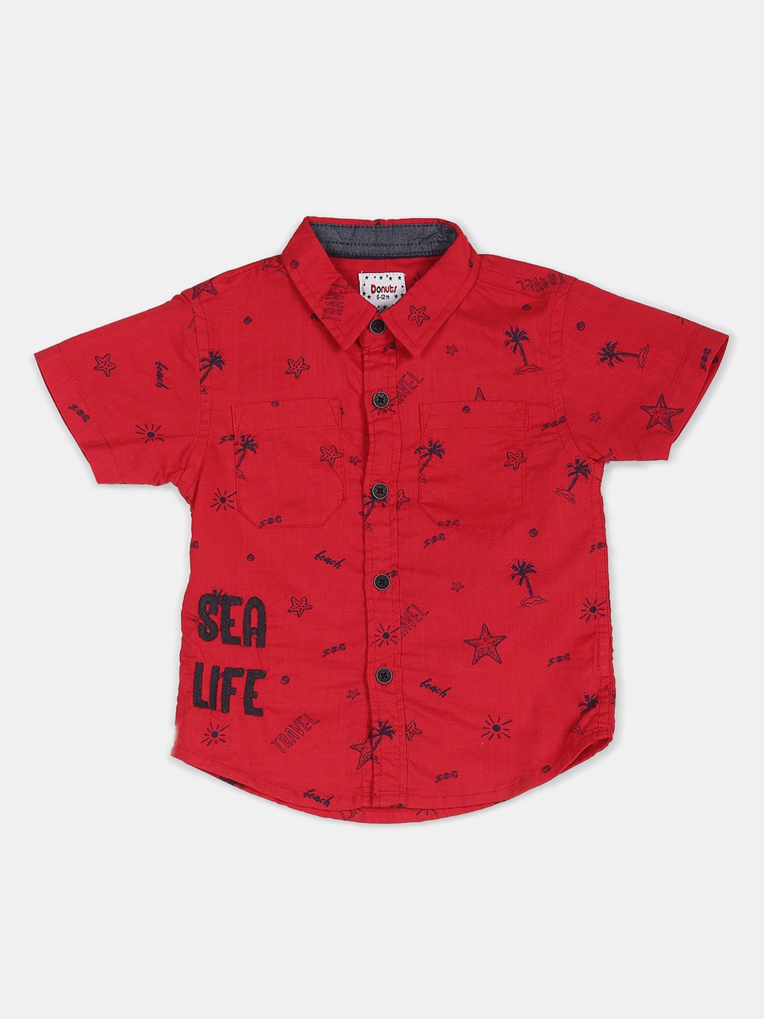 

Donuts Boys Red Regular Fit Floral Printed Cotton Casual Shirt