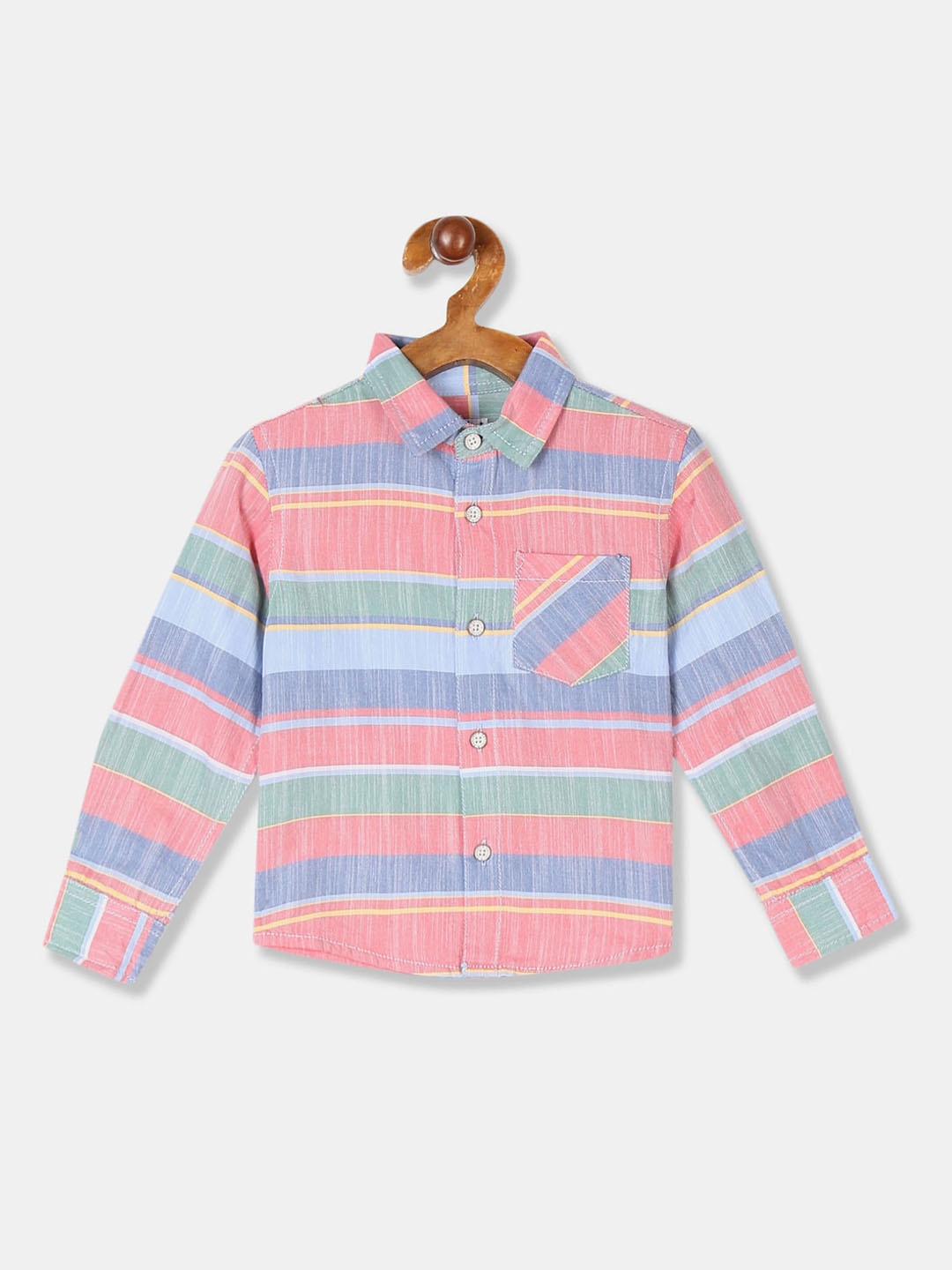 

Donuts Boys Pink Horizontal Stripes Printed Cotton Casual Shirt